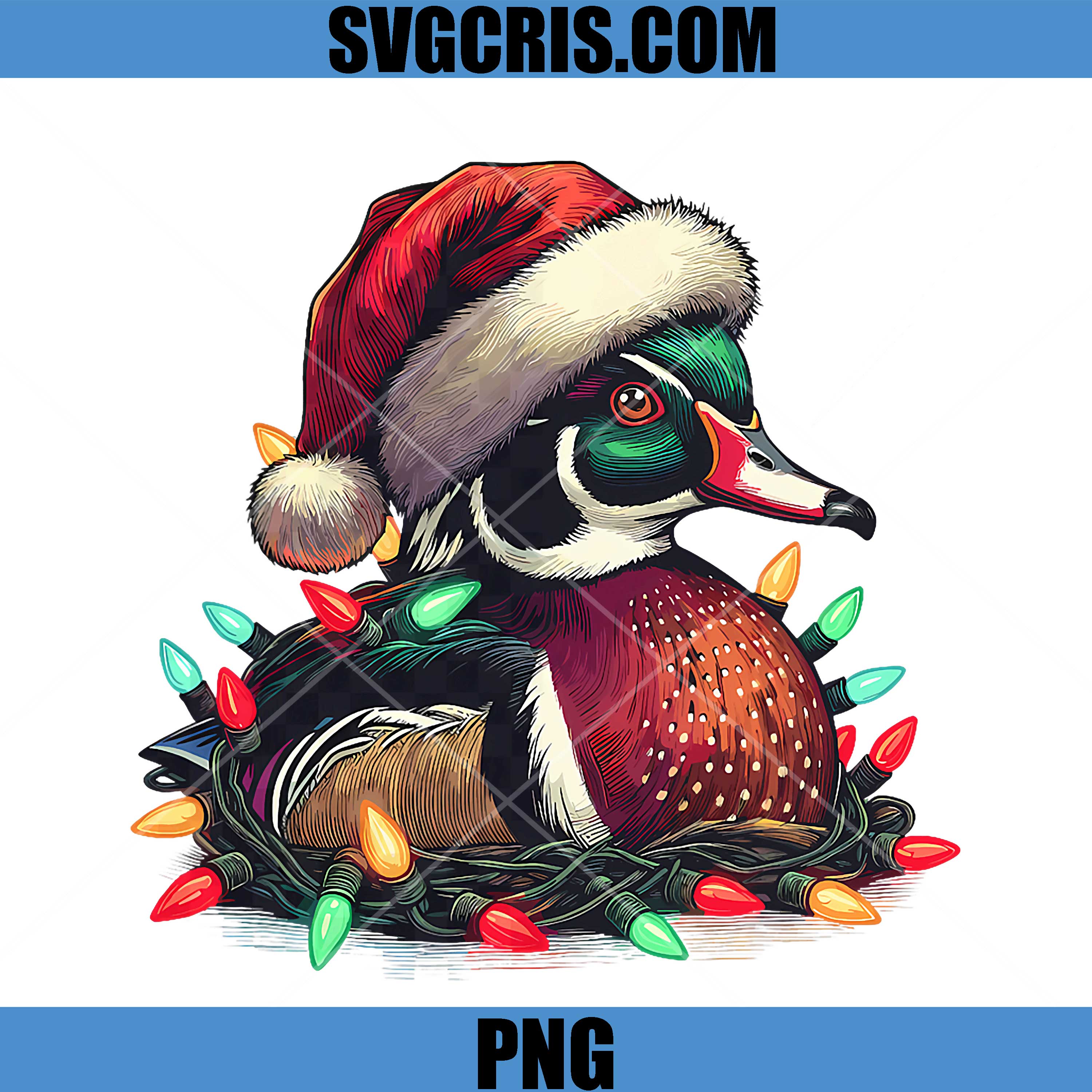 Santa Mallard Duck with Christmas PNG, Lights Hunting Season PNG