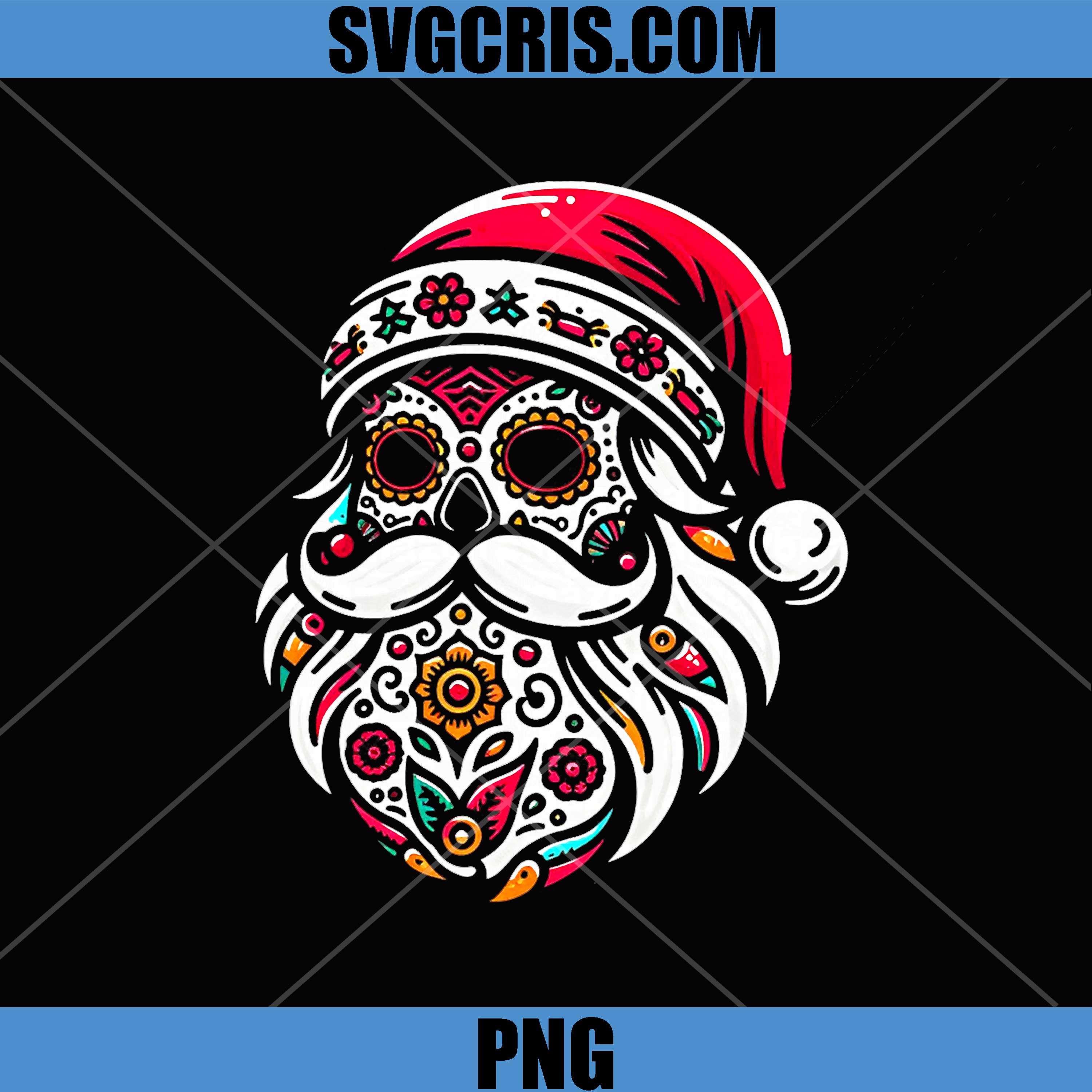 Santa Calavera Skull Christmas Art PNG, Mexican Sugar Skull Santa PNG