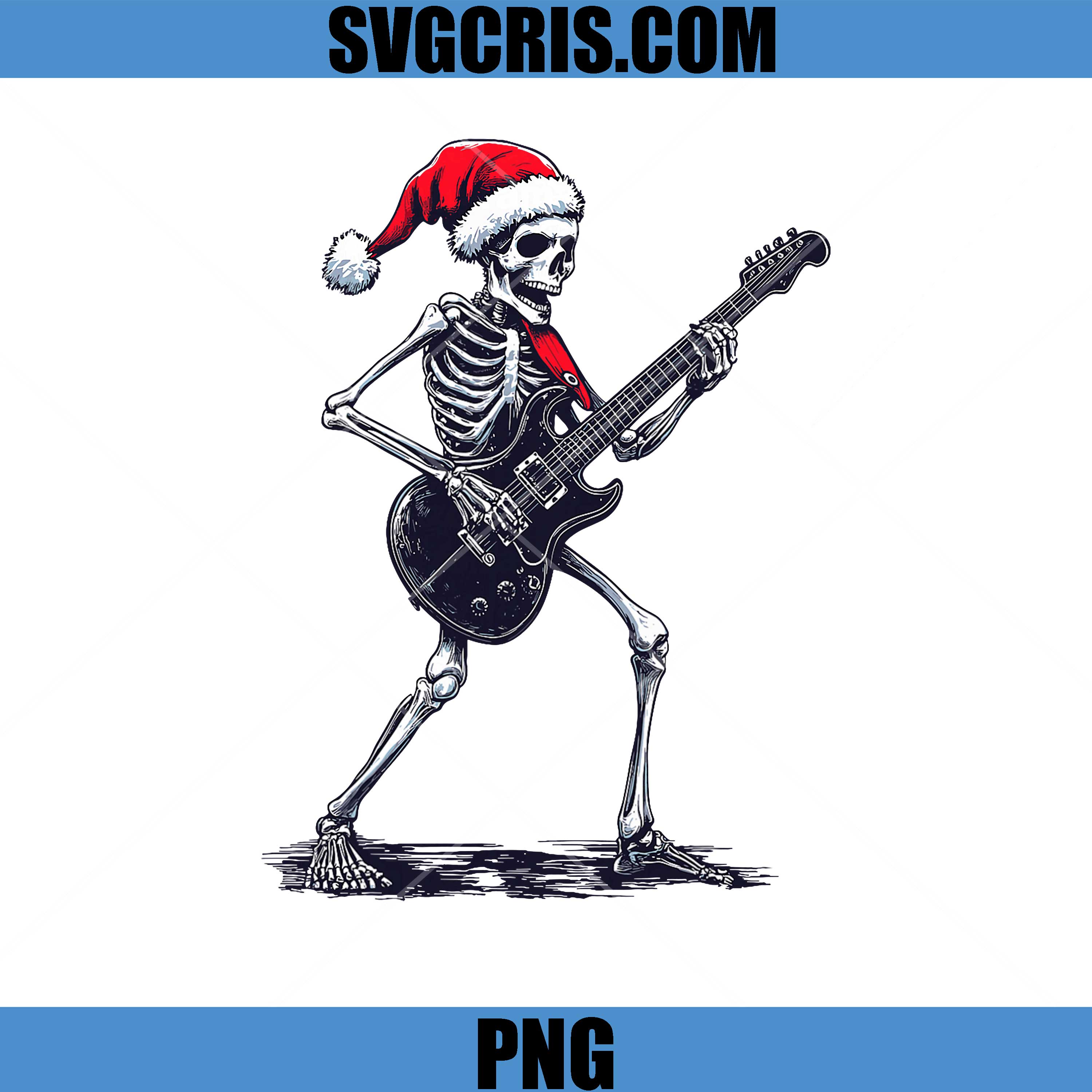 Santa Skeleton Playing Electric PNG, Guitar Guitarist Christmas PNG