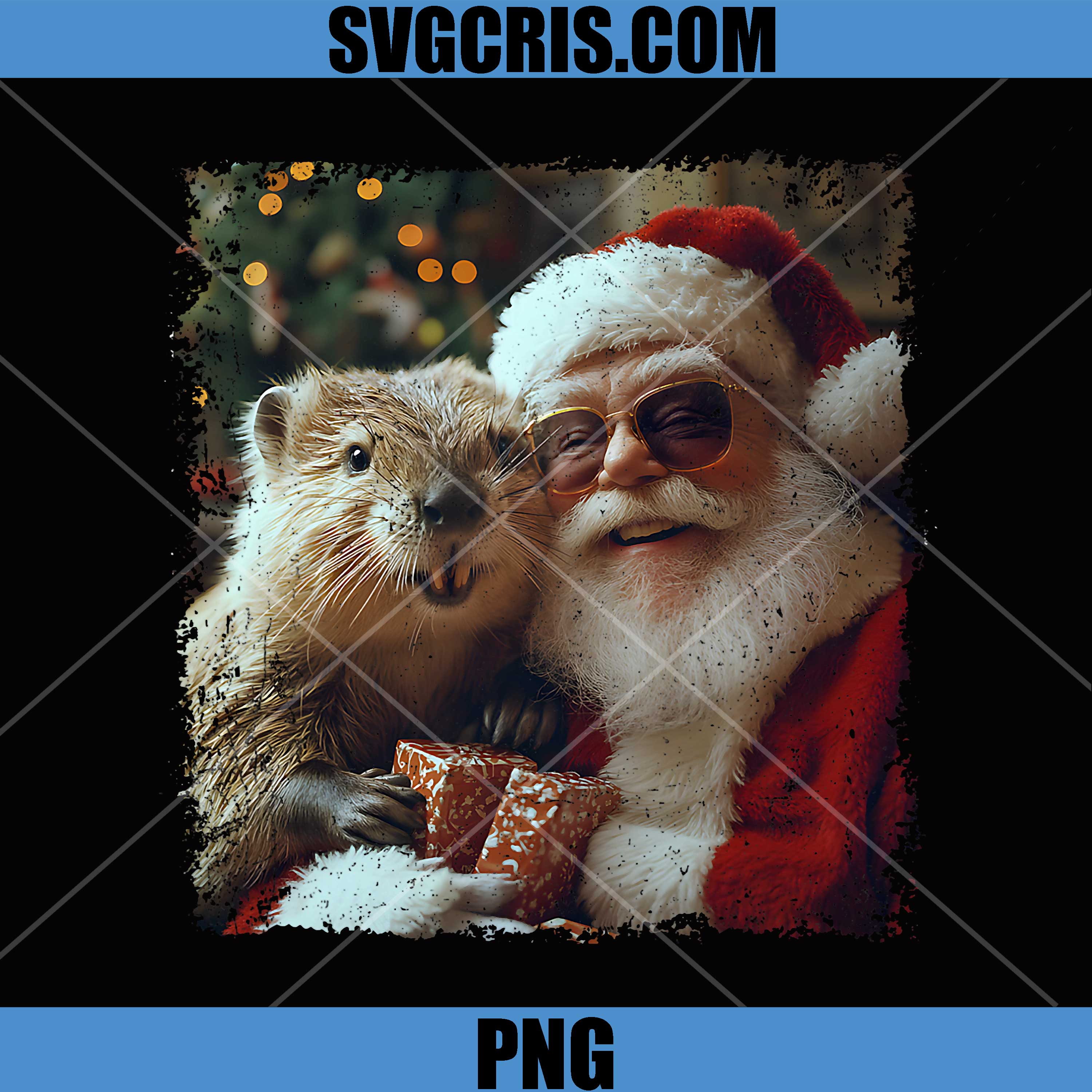 Santa And Beaver Selfie PNG, Funny Christmas Design PNG