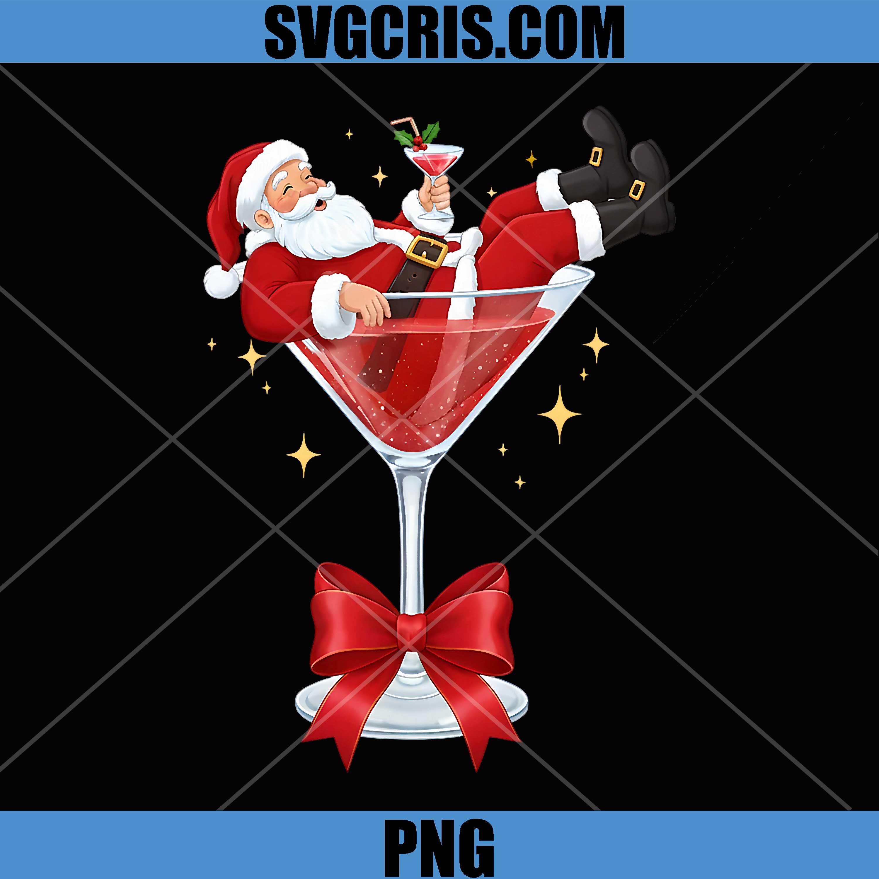 Santa's Hot Mess Christmas PNG, Martini Xmas Santa PNG