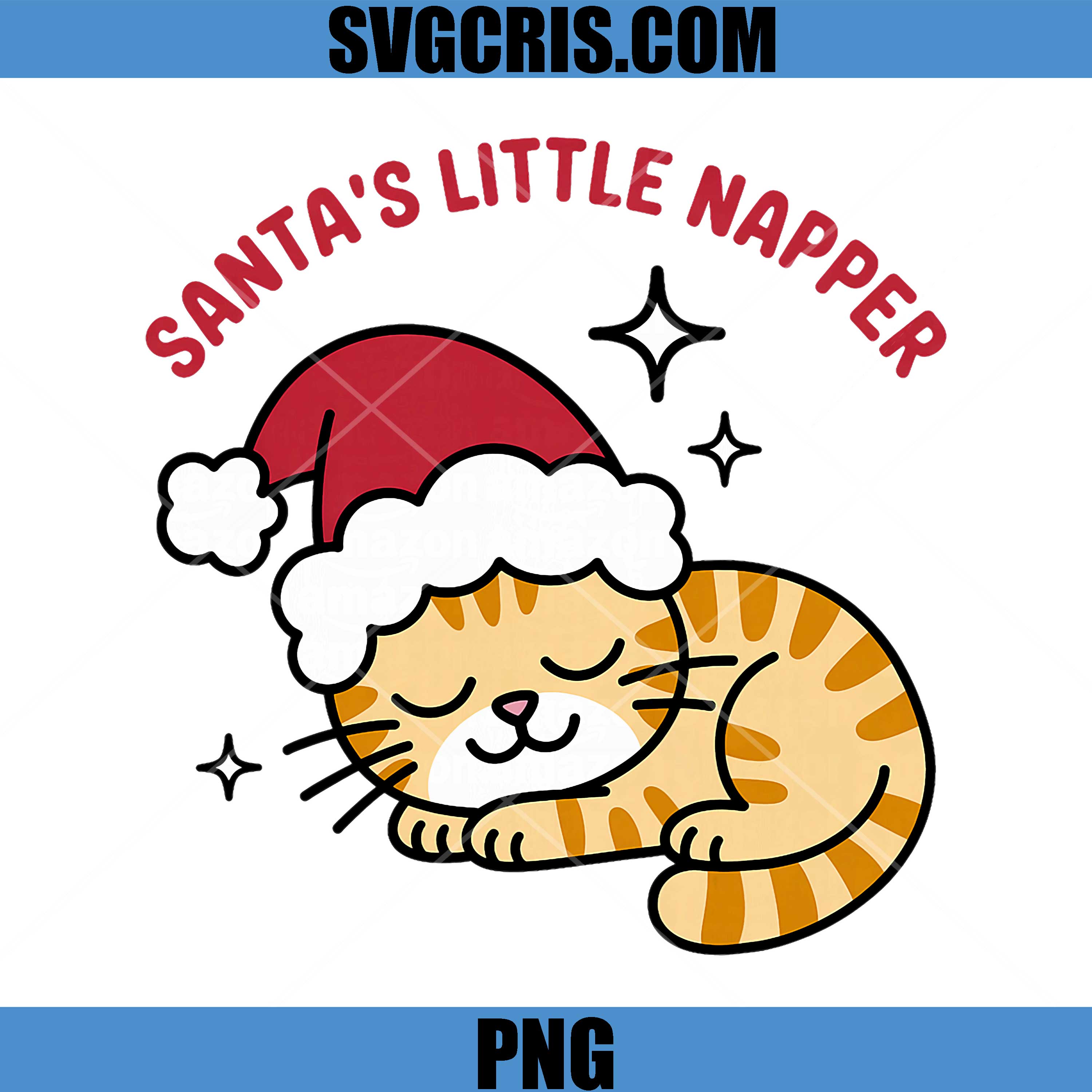 Santa’s Little Napper PNG, Cute Christmas Funny Cat PNG