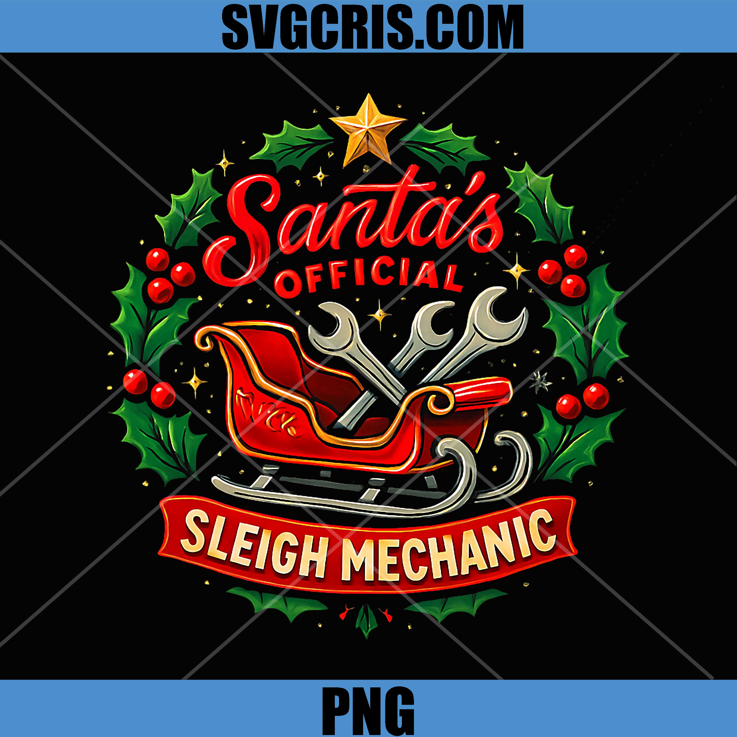 Funny Santa Mechanic PNG, Christmas Sleigh Repair Design PNG