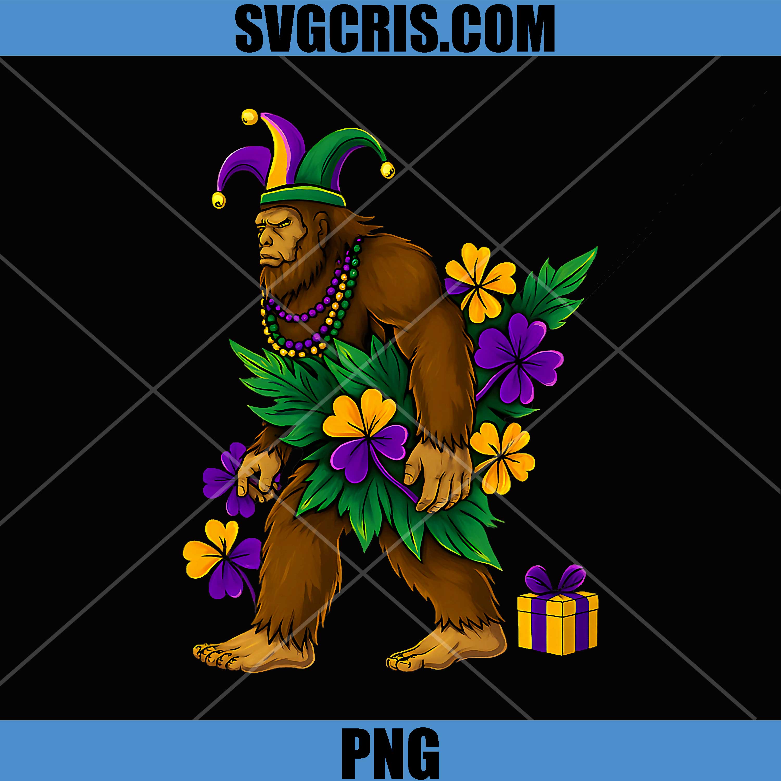Sasquatch Mardi Gras PNG, Bigfoot Beads Party PNG