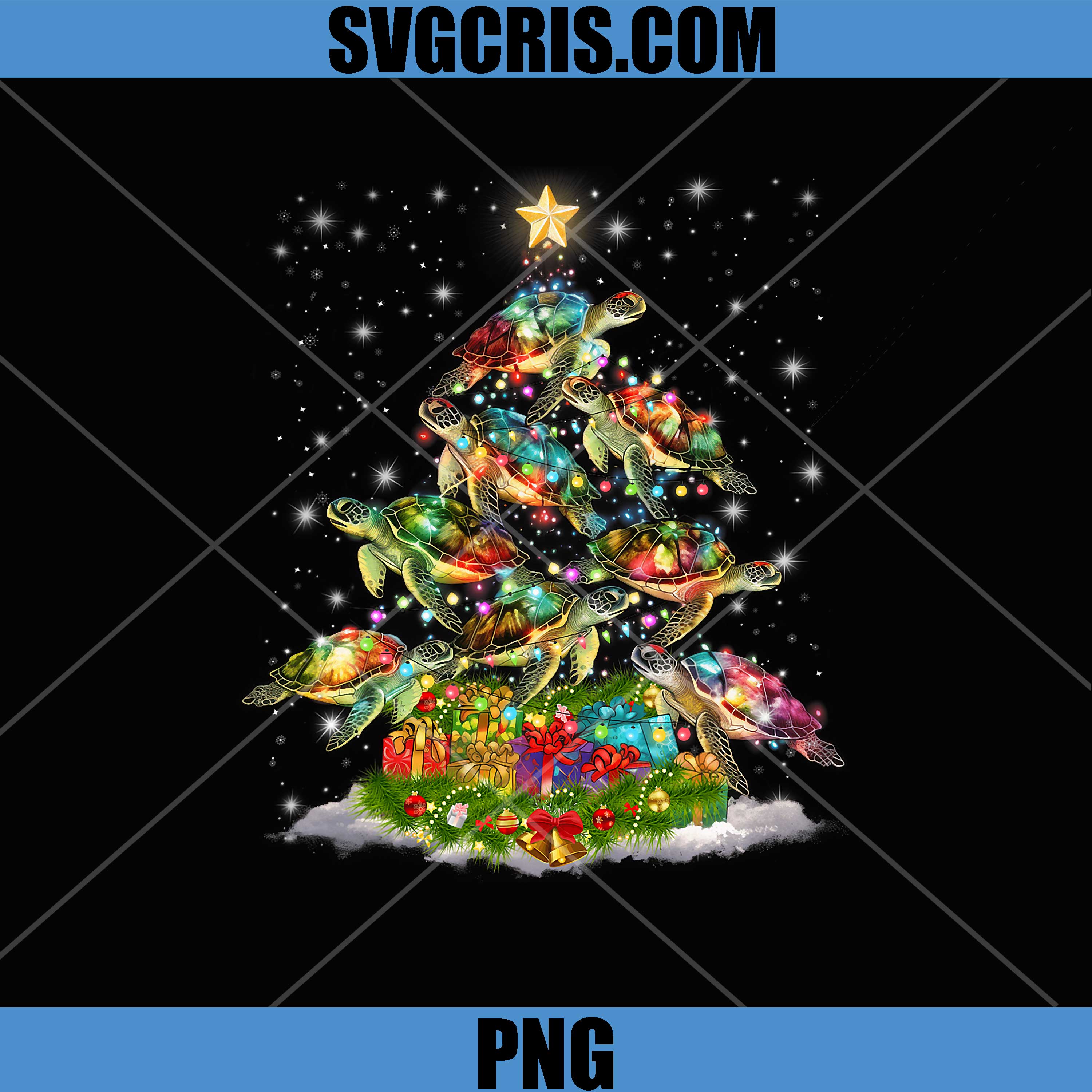 Sea Turtles Christmas Tree Lights PNG, Santa Hat Merry Christmas PNG