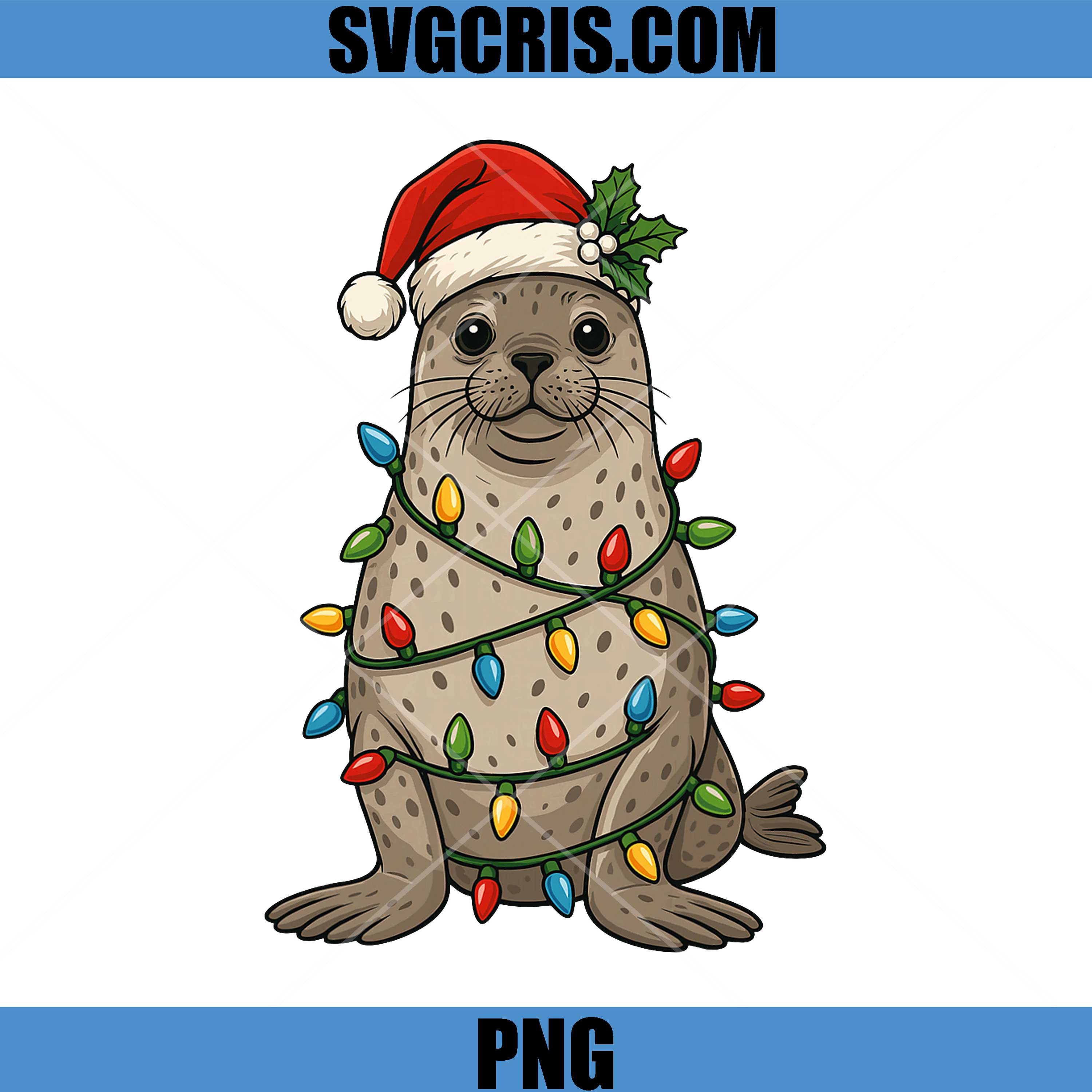 Seal Christmas Tree Lights PNG, Xmas Seal PNG