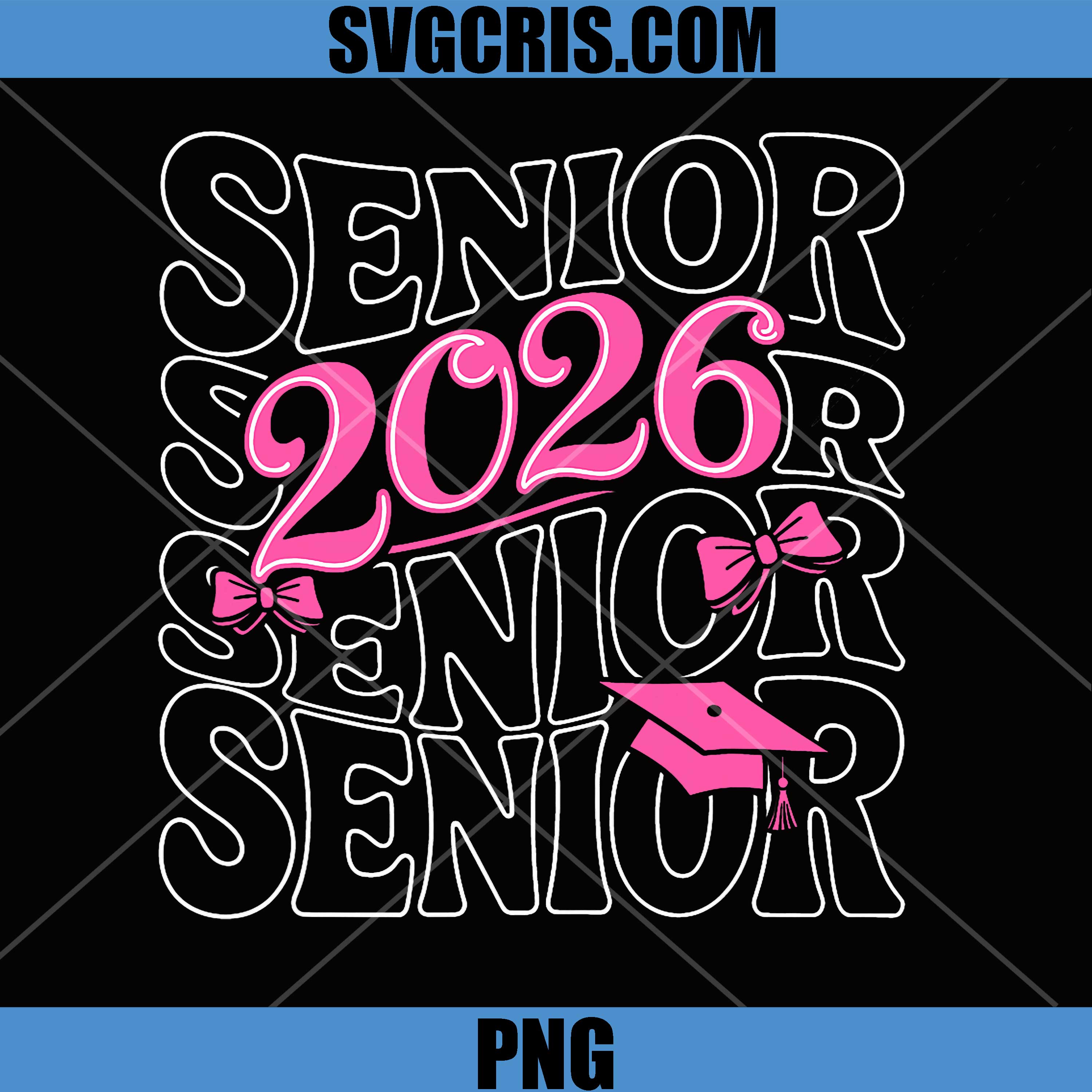 Senior 2026 PNG, Class of 2026 PNG, Coquette Pink Bow Graduation PNG