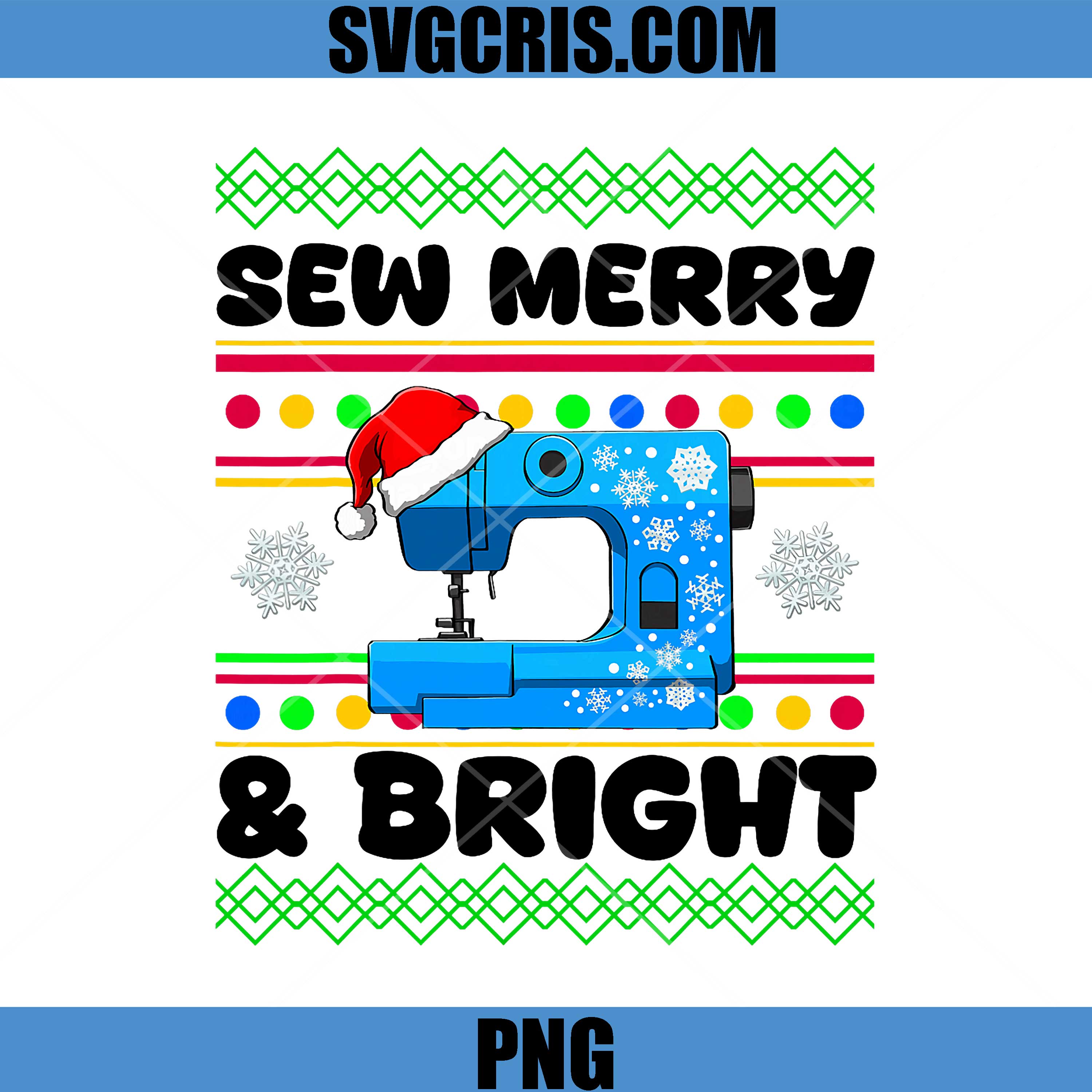 Sew Merry And Bright Christmas PNG, Sewing Machine Holiday Art PNG
