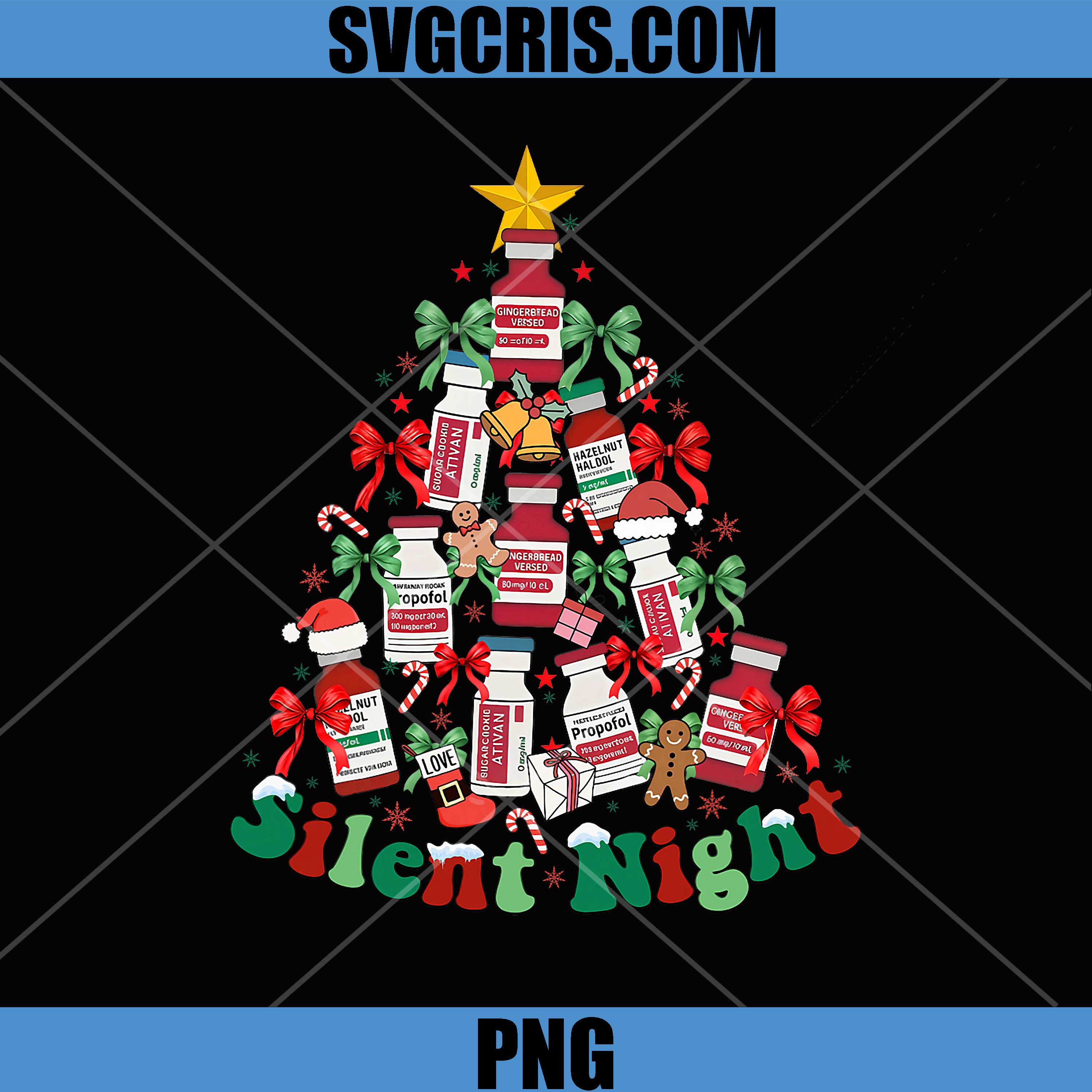 Silent Night Medical Christmas PNG, ICU Nurse Holiday Tree PNG