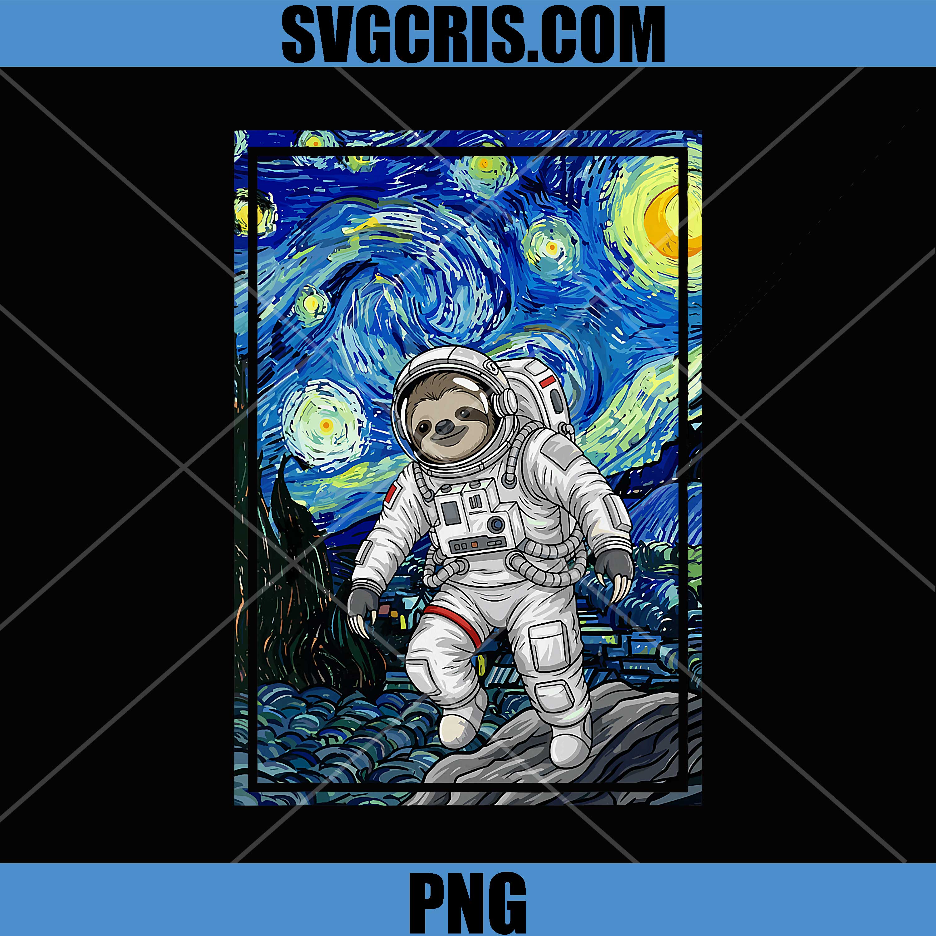 Sloth Astronaut Starry Night Art PNG, Space Sloth Van Gogh Style PNG