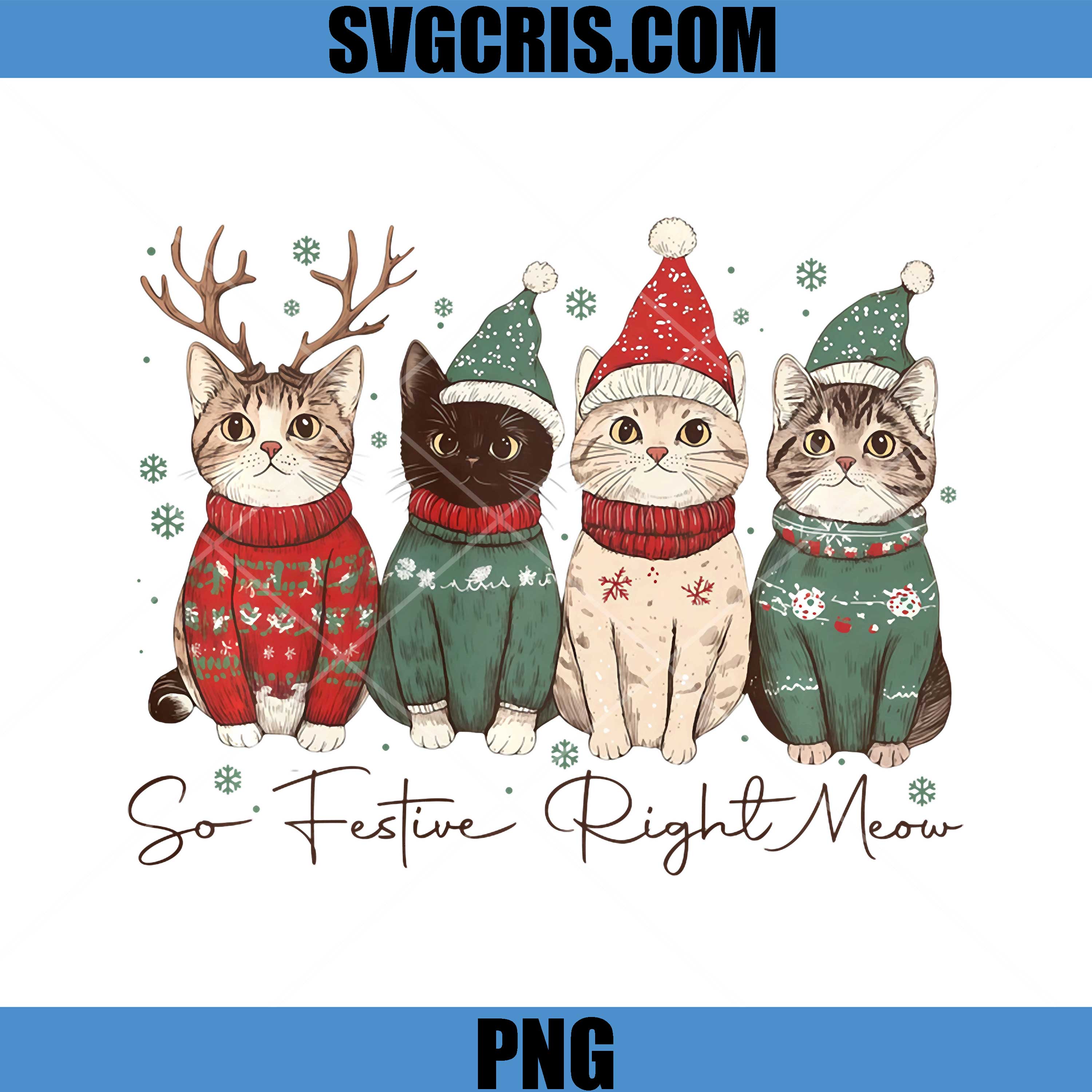 So Festive Right Meow PNG, Funny Cozy Cat Christmas PNG, Santa Holiday PNG