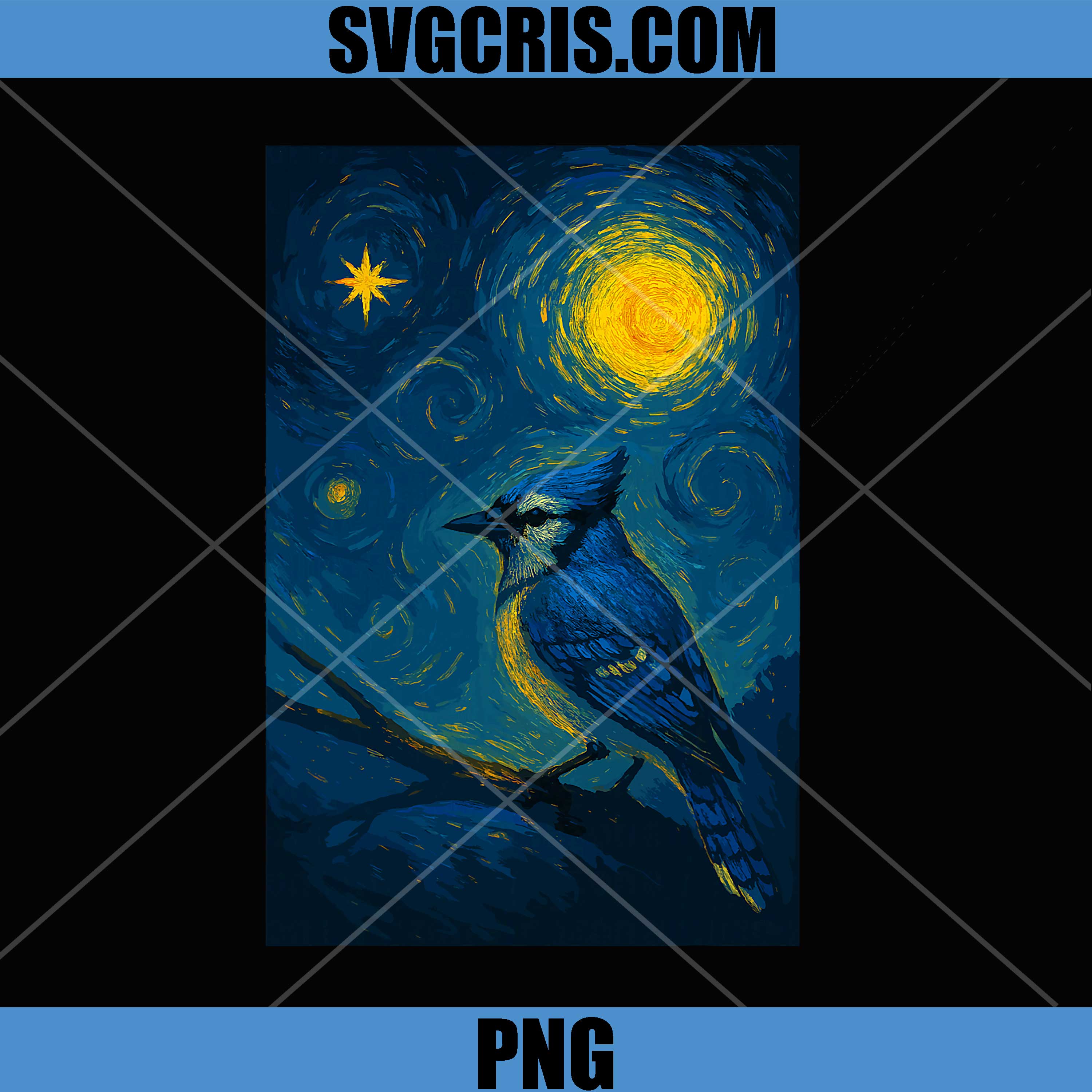 Starry Blue Jay Van Gogh PNG, Inspired Night Sky Art PNG