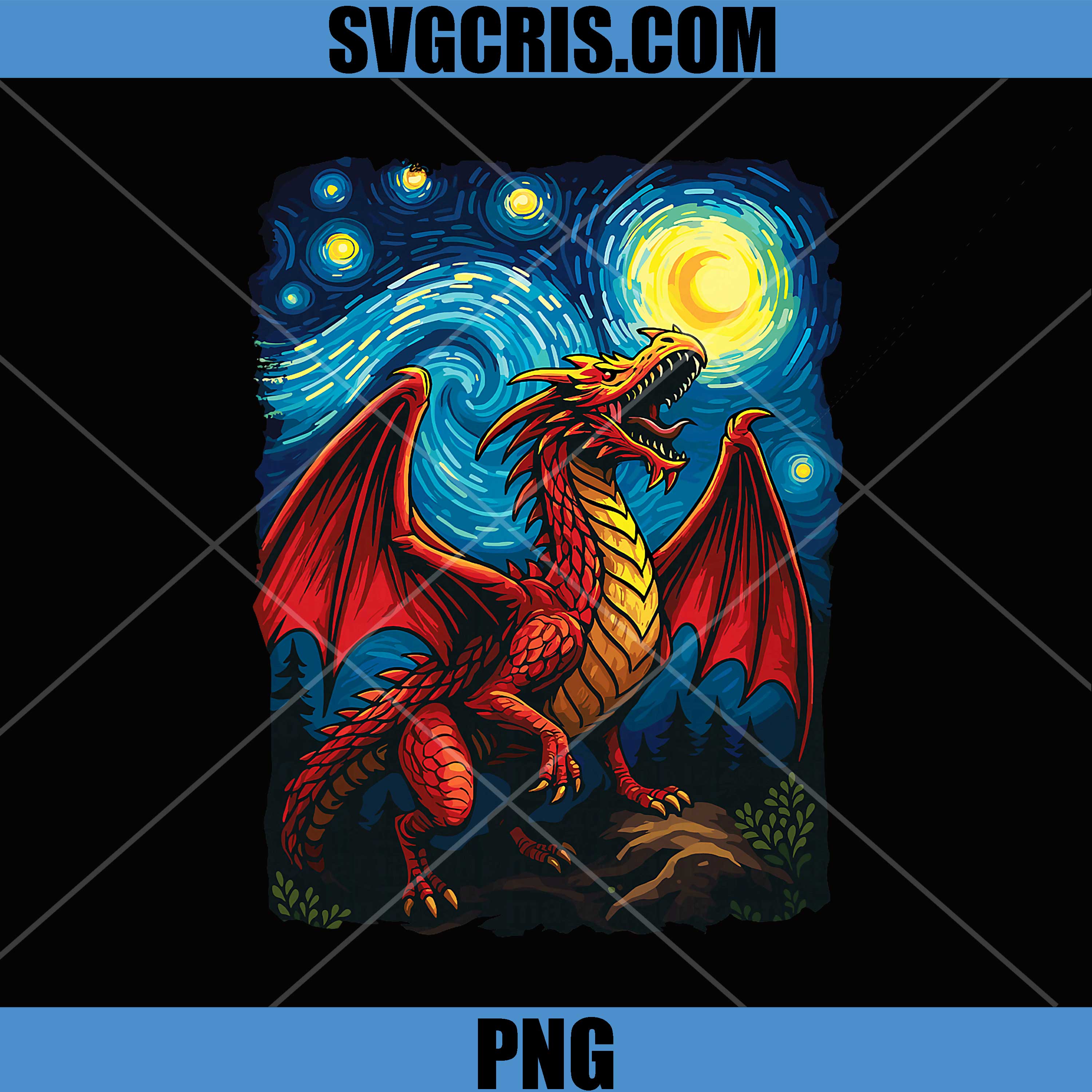 Starry Night Dragon Fantasy Art PNG, Van Gogh Mythical Dragon PNG