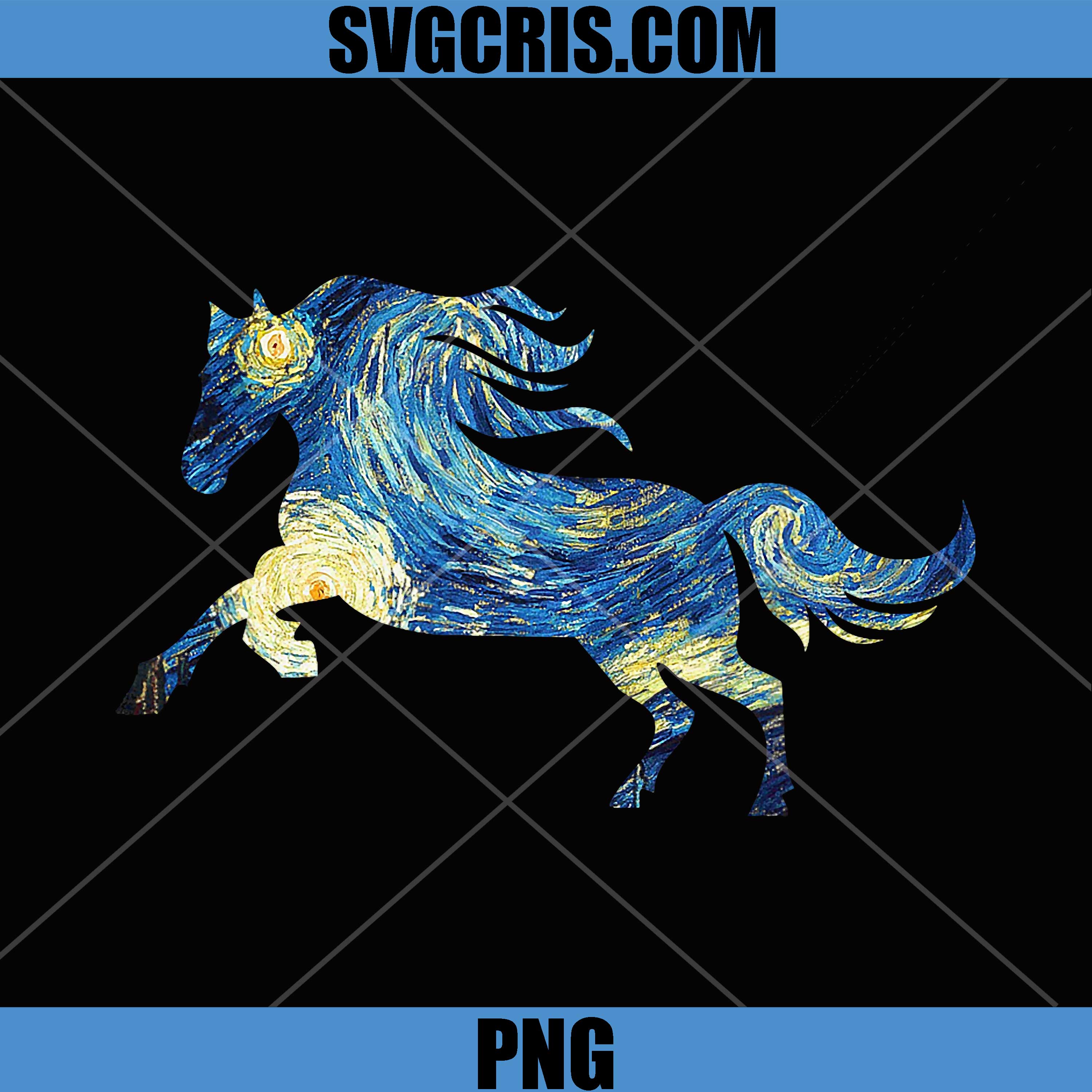Van Gogh Starry Night Horse Art PNG, Starry Night Horse Silhouette PNG