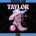 Taylor Pink Cowboy Boot Western Aesthetic PNG, Taylor Sparkle Disco Cowgirl PNG