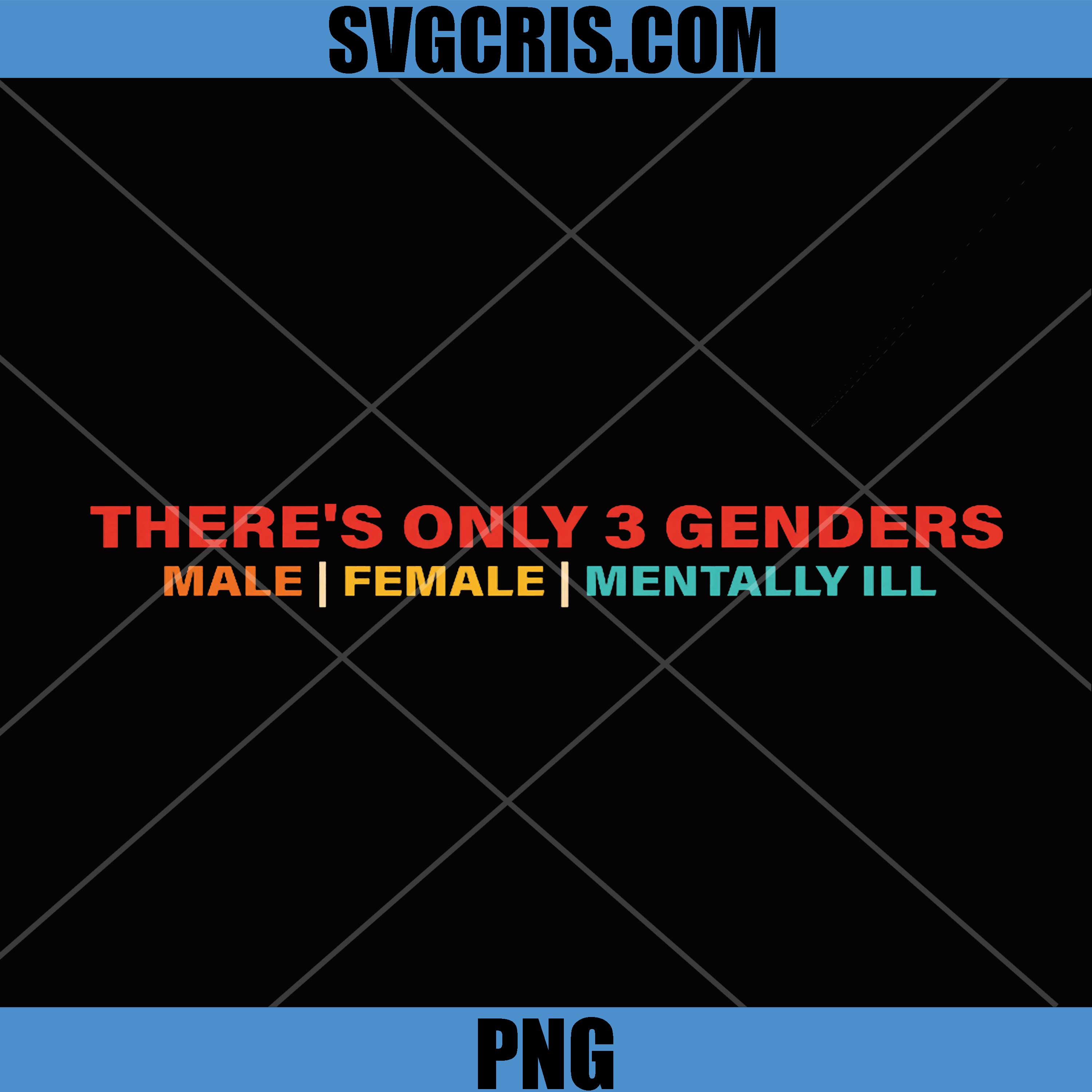 There's Only 3 Genders Male Female Mentally Ill PNG, Funny PNG