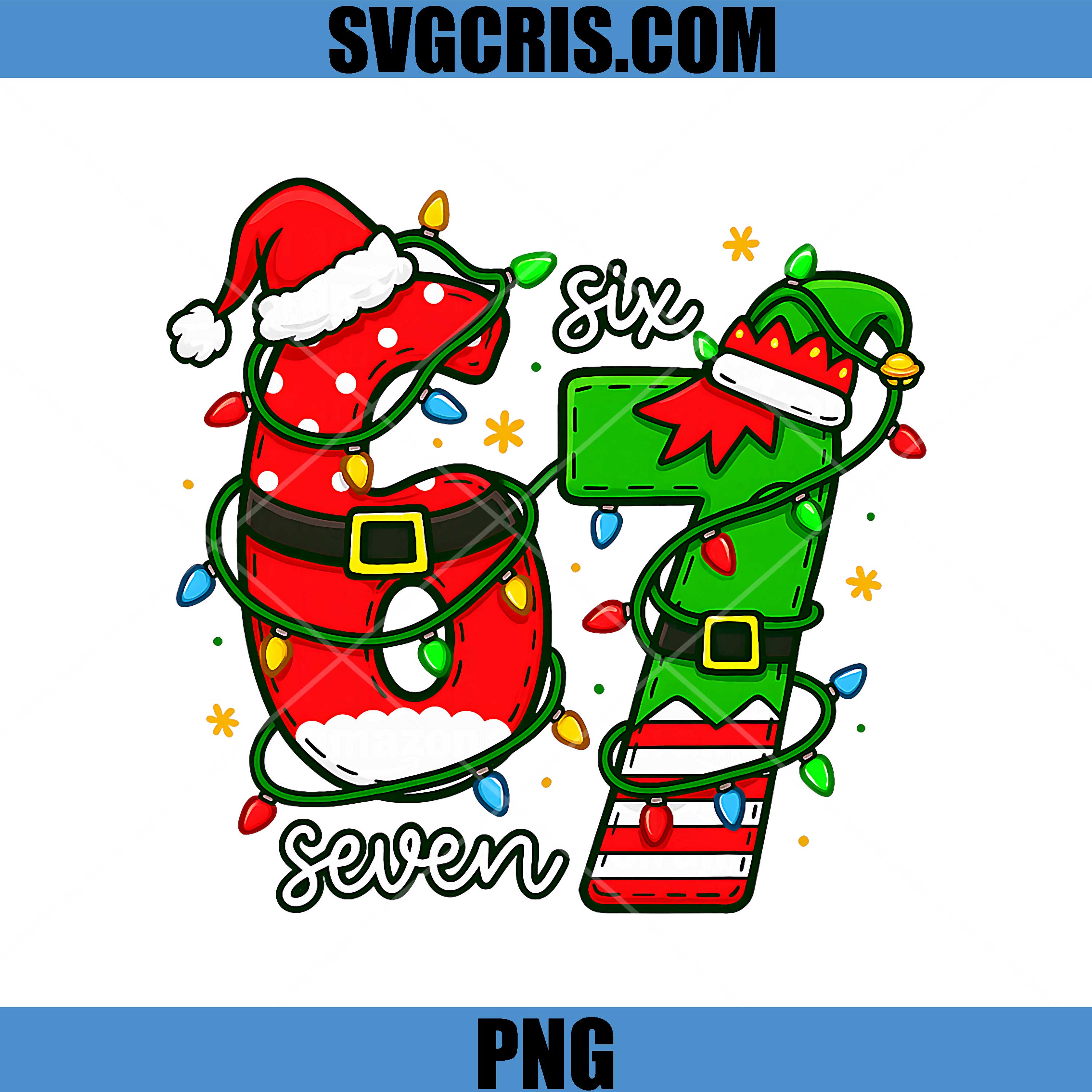 Six Seven Christmas Numbers PNG, Funny Xmas 67 Santa Elf PNG