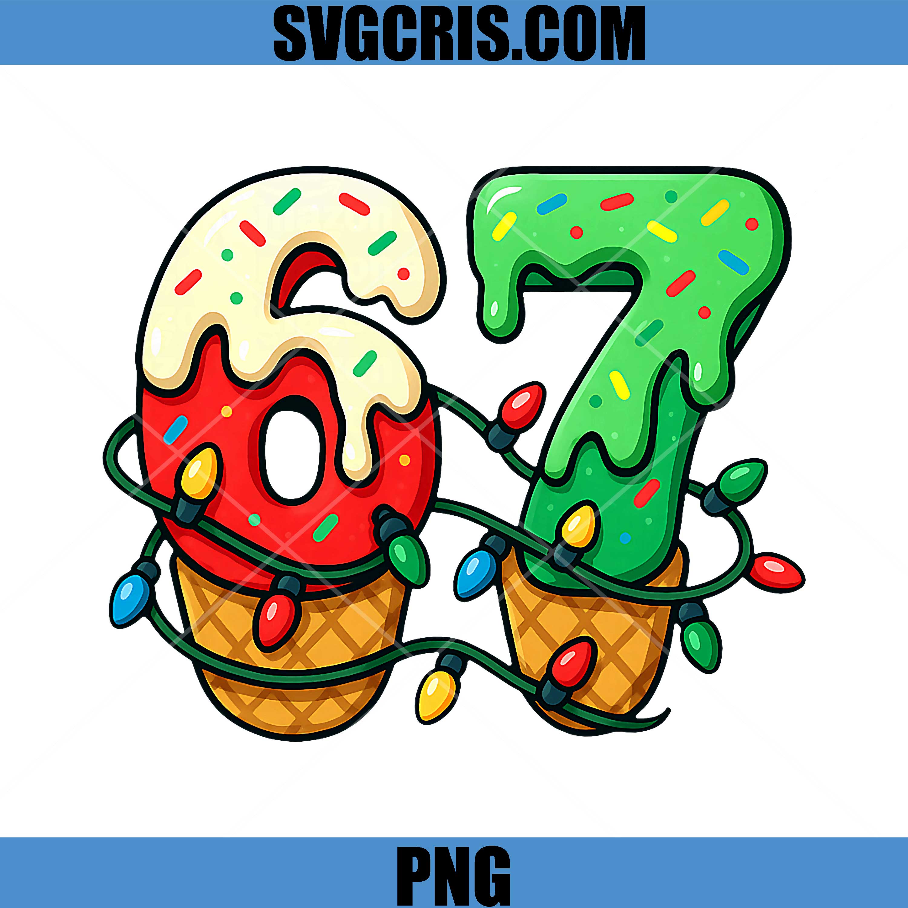 Six Seven Holiday Numbers PNG, Cute Christmas 67 Lights PNG