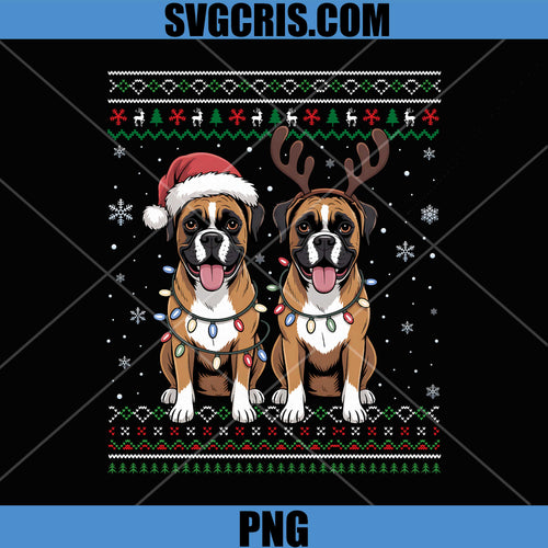 Boxer Dog Ugly Christmas Design PNG, Festive Holiday Lights PNG