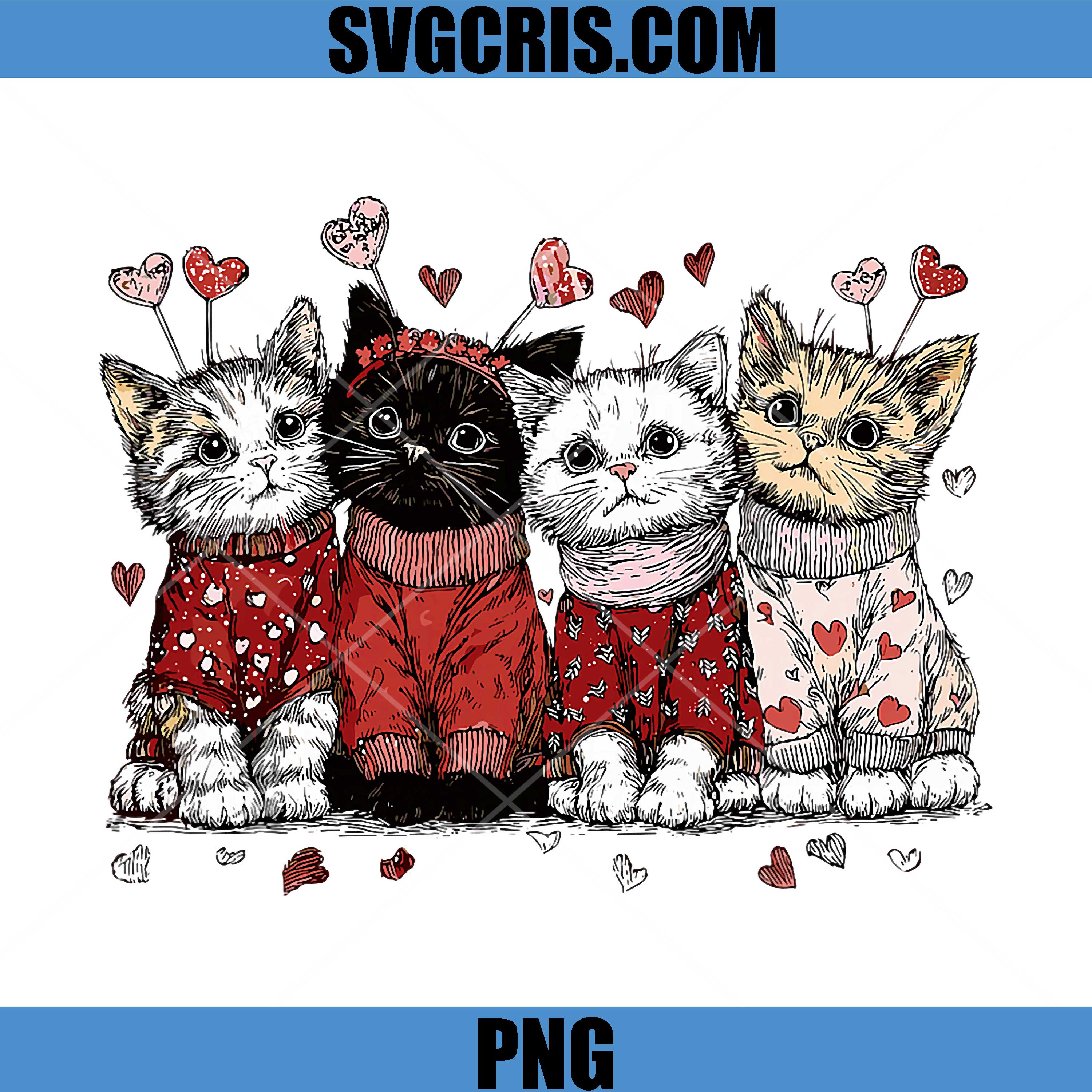 Valentine Cat Group Cute PNG, Happy Meowentines Heart PNG