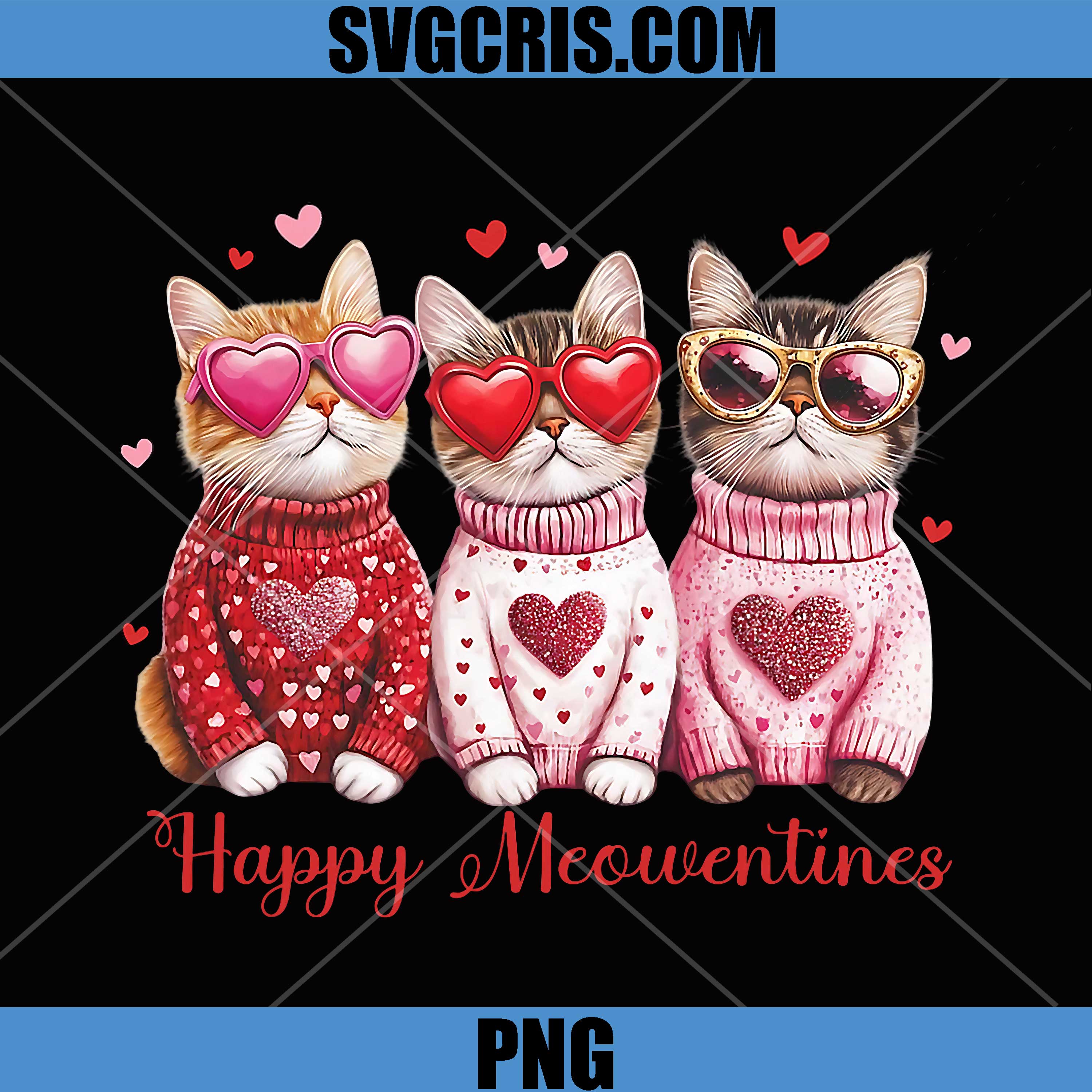 Valentine Cat PNG, Happy Meowentines PNG, Heart Valentines PNG