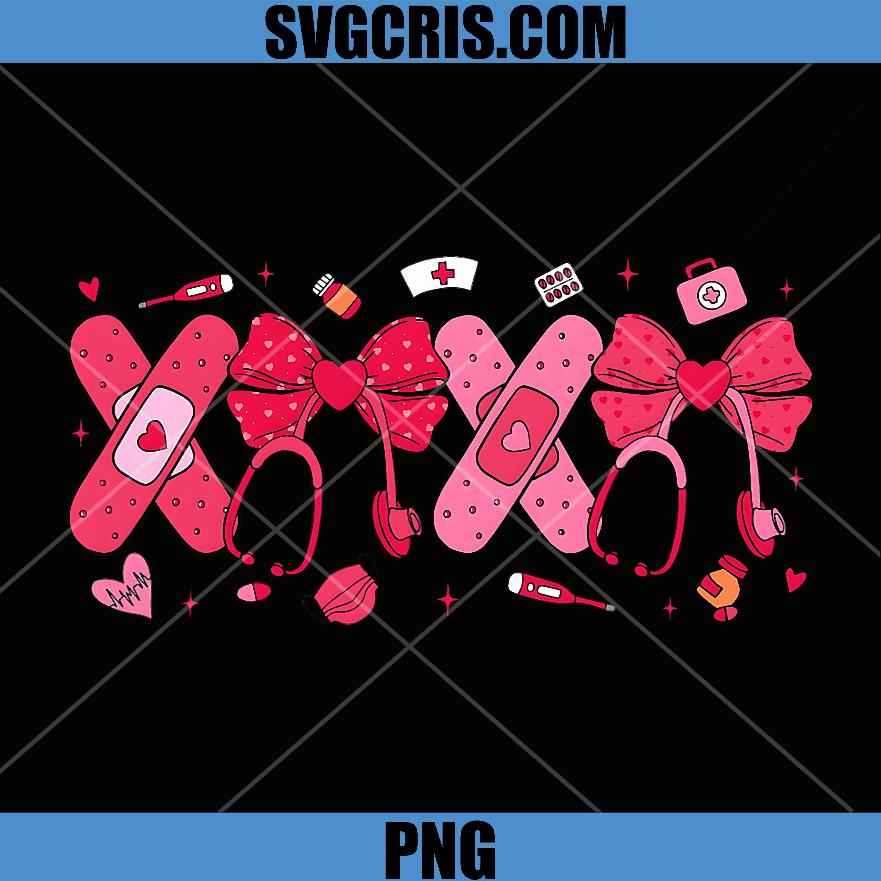 Valentine XOXO PNG, Coquette Bow Stethoscope Nurse PNG