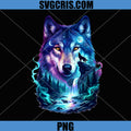Galaxy Wolf With Moon And Waterfall Scene PNG, Fantasy Wolf PNG