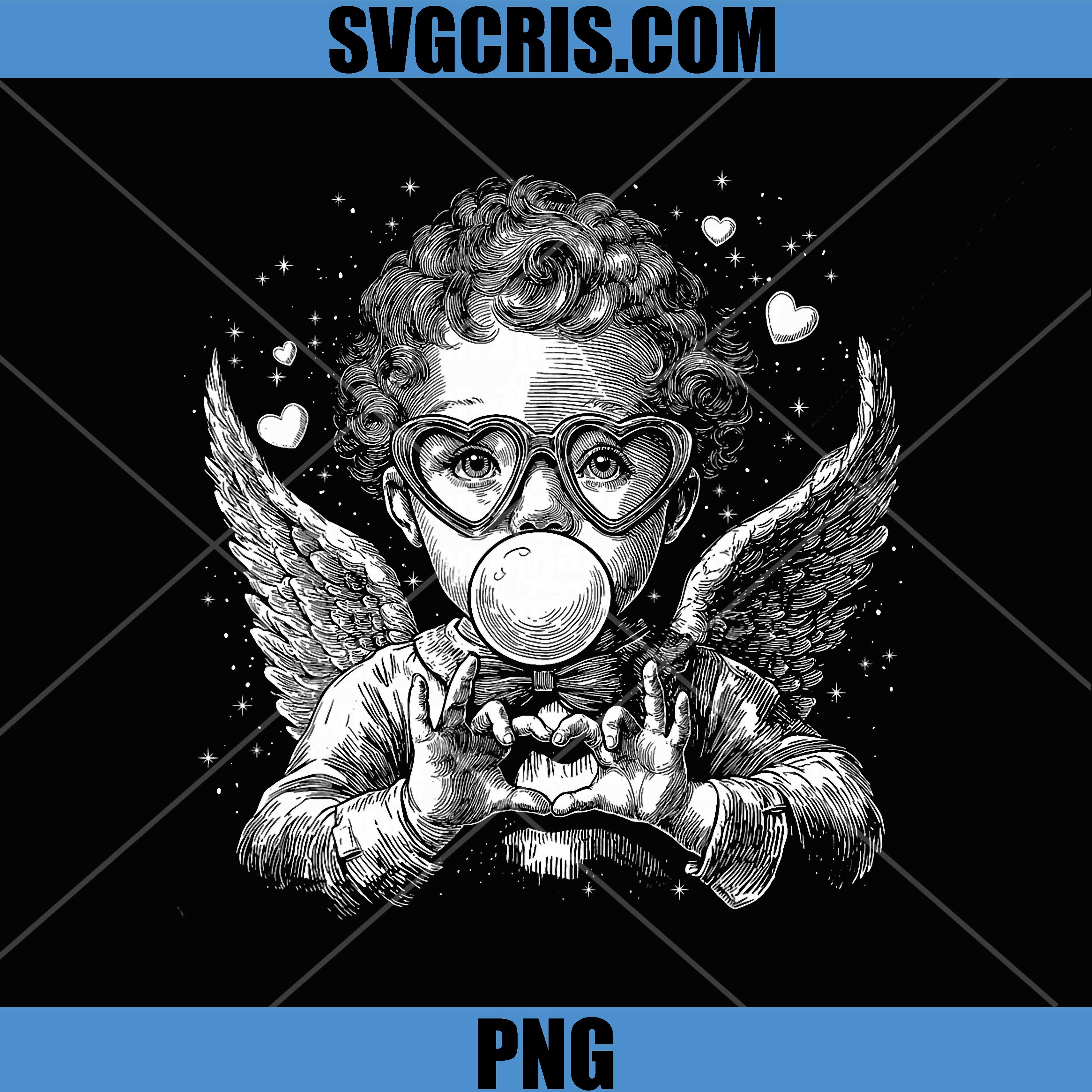 Vintage Cupid Blowing Bubble Gum PNG, Heart Sunglasses Valentines PNG