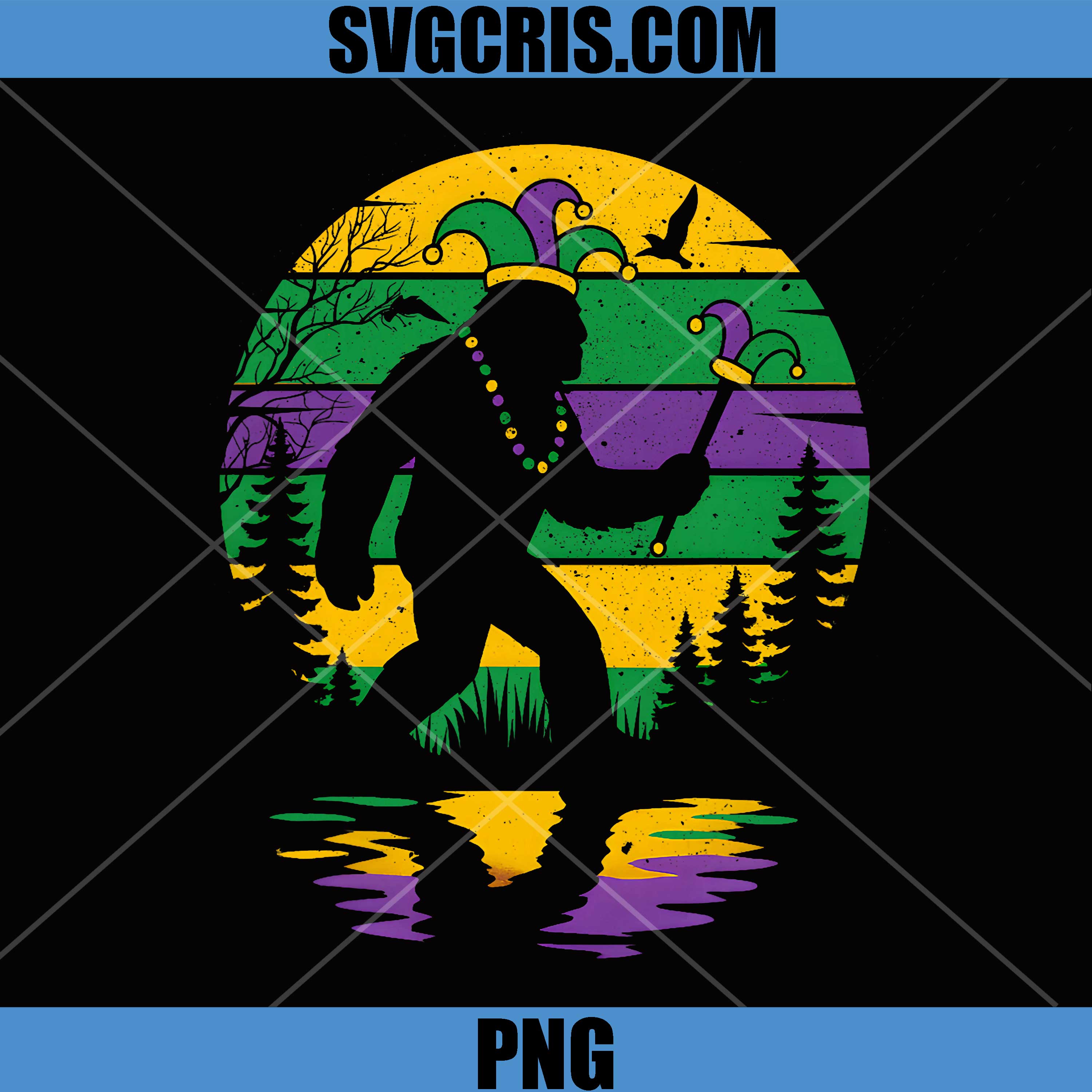 Vintage Mardi Gras PNG, Bigfoot Sasquatch Funny PNG