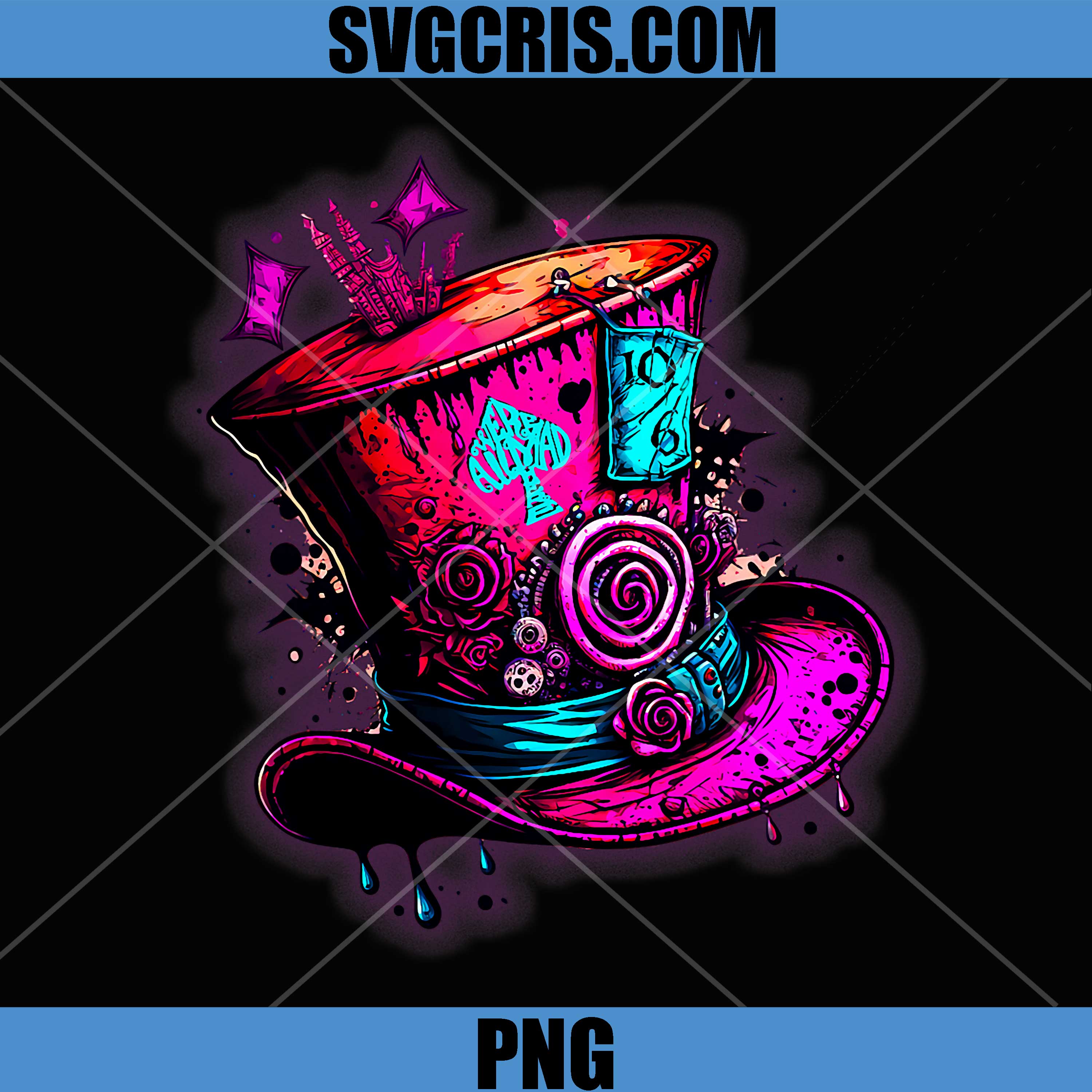 We're All Mad Here PNG, Pink Steampunk Alice in Wonderland Hat PNG