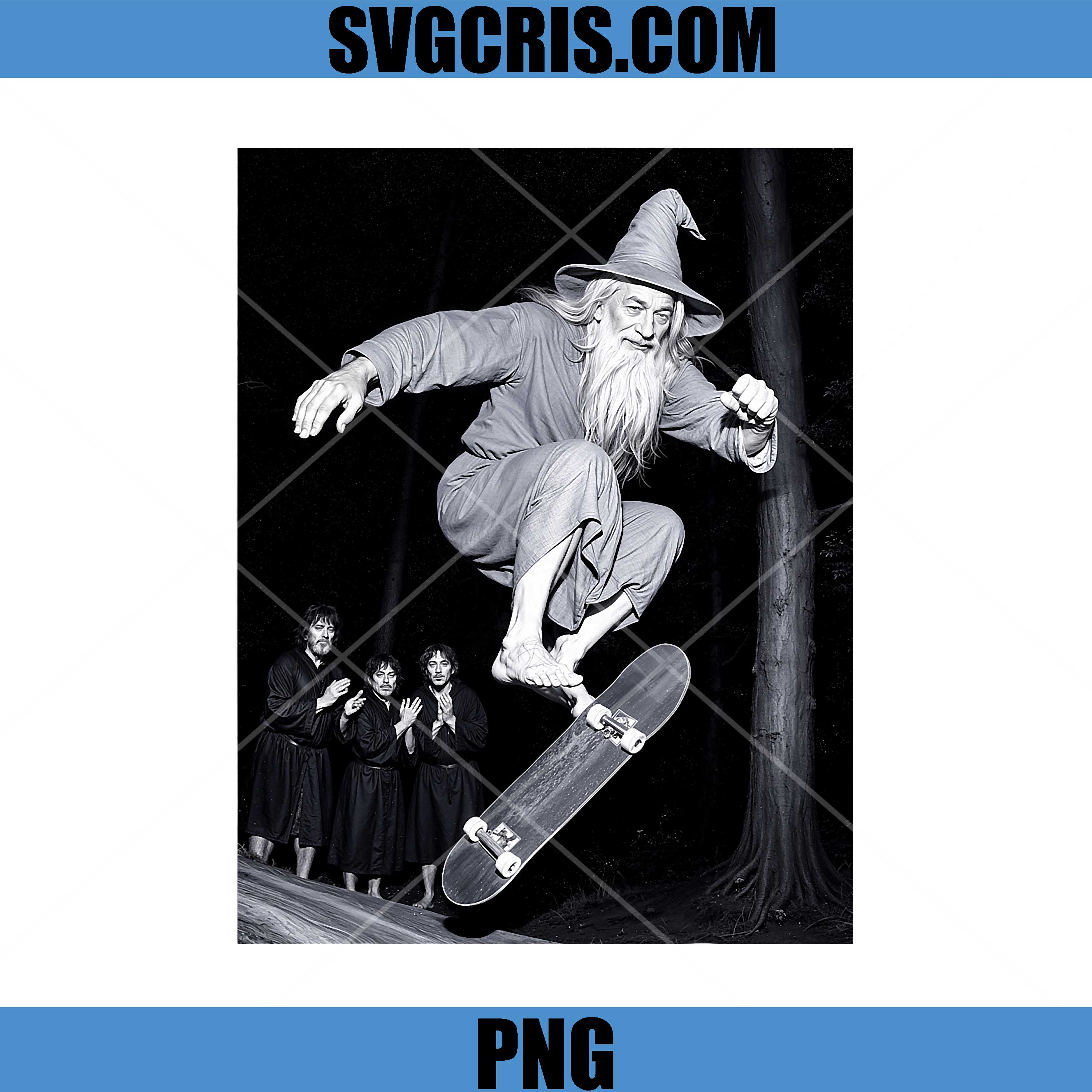 Wizard Skateboarding PNG, Funny Skater Graphic PNG