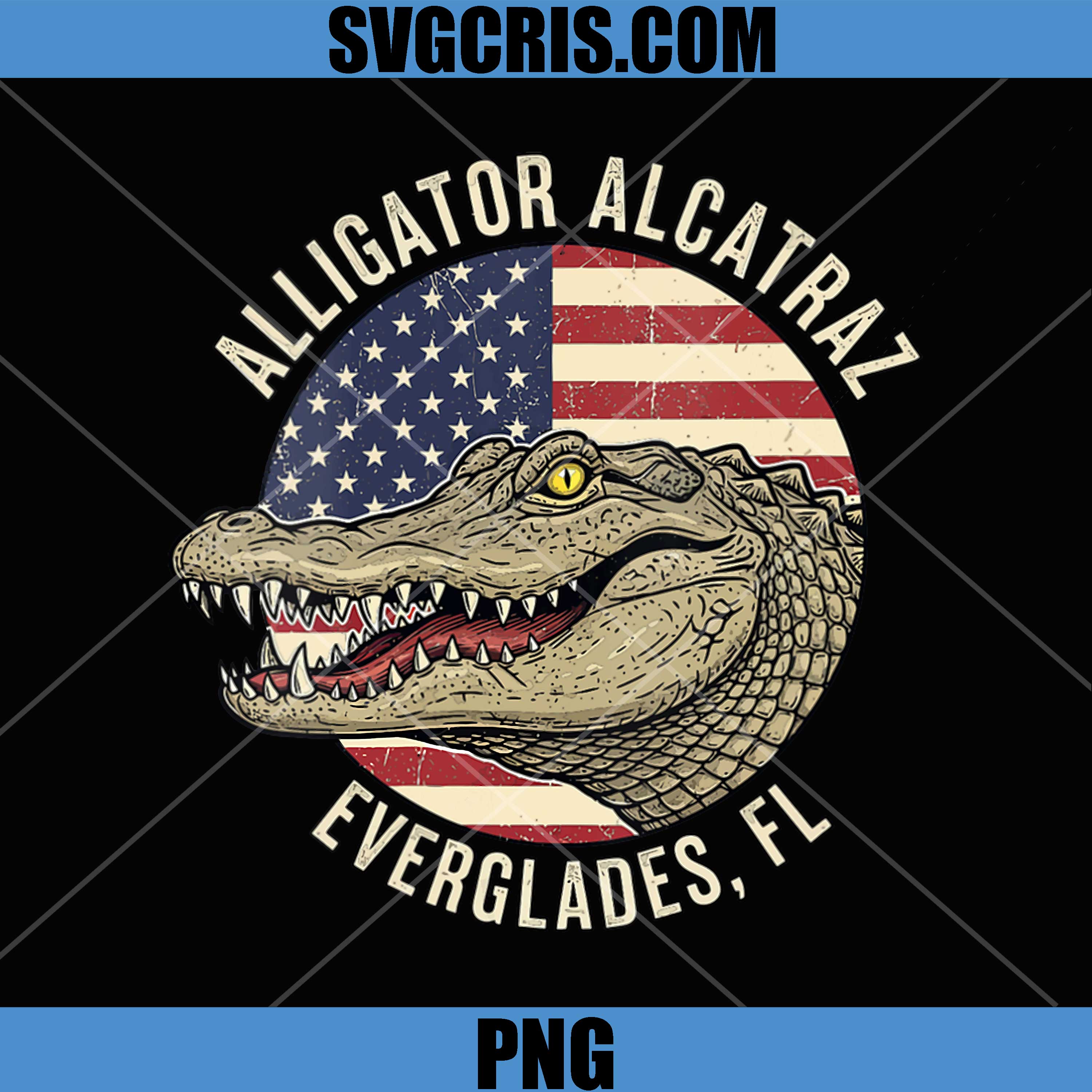 Alligator Alcatraz Everglades Florida PNG, Vintage American Flag Alligator Everglades Design PNG