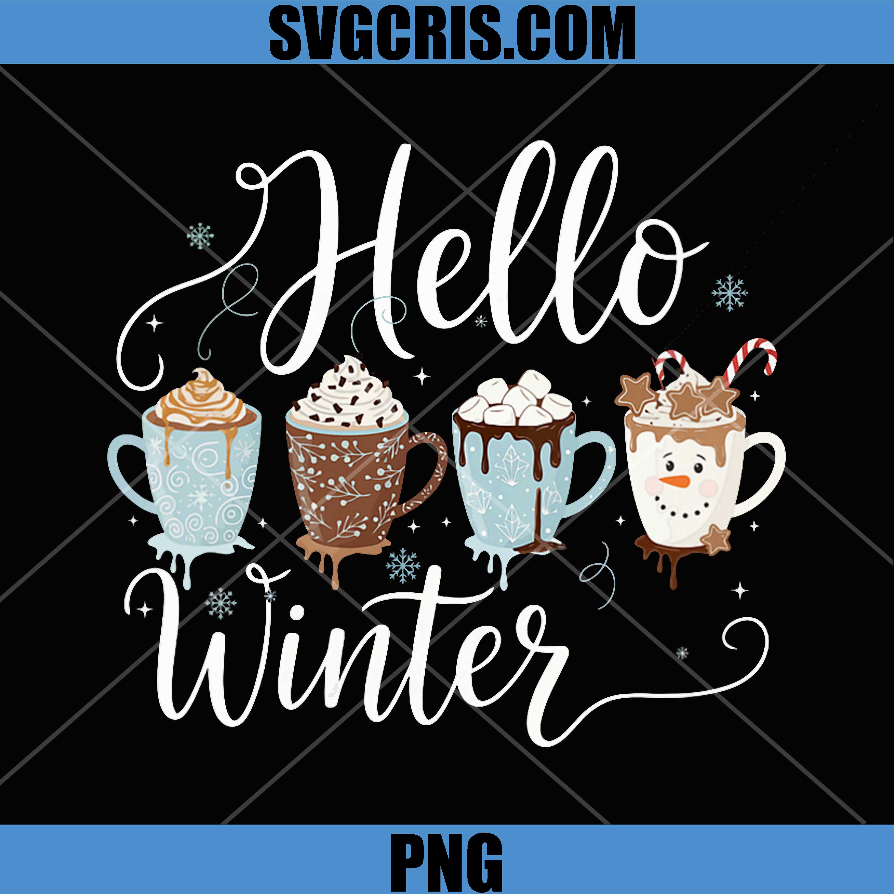 Hello Winter PNG, Sweet Cozy Coffee Lovers Snowman Christmas PNG