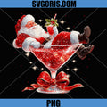 Santa Relaxing in Martini PNG, Glass with Festive Red Sparkles PNG