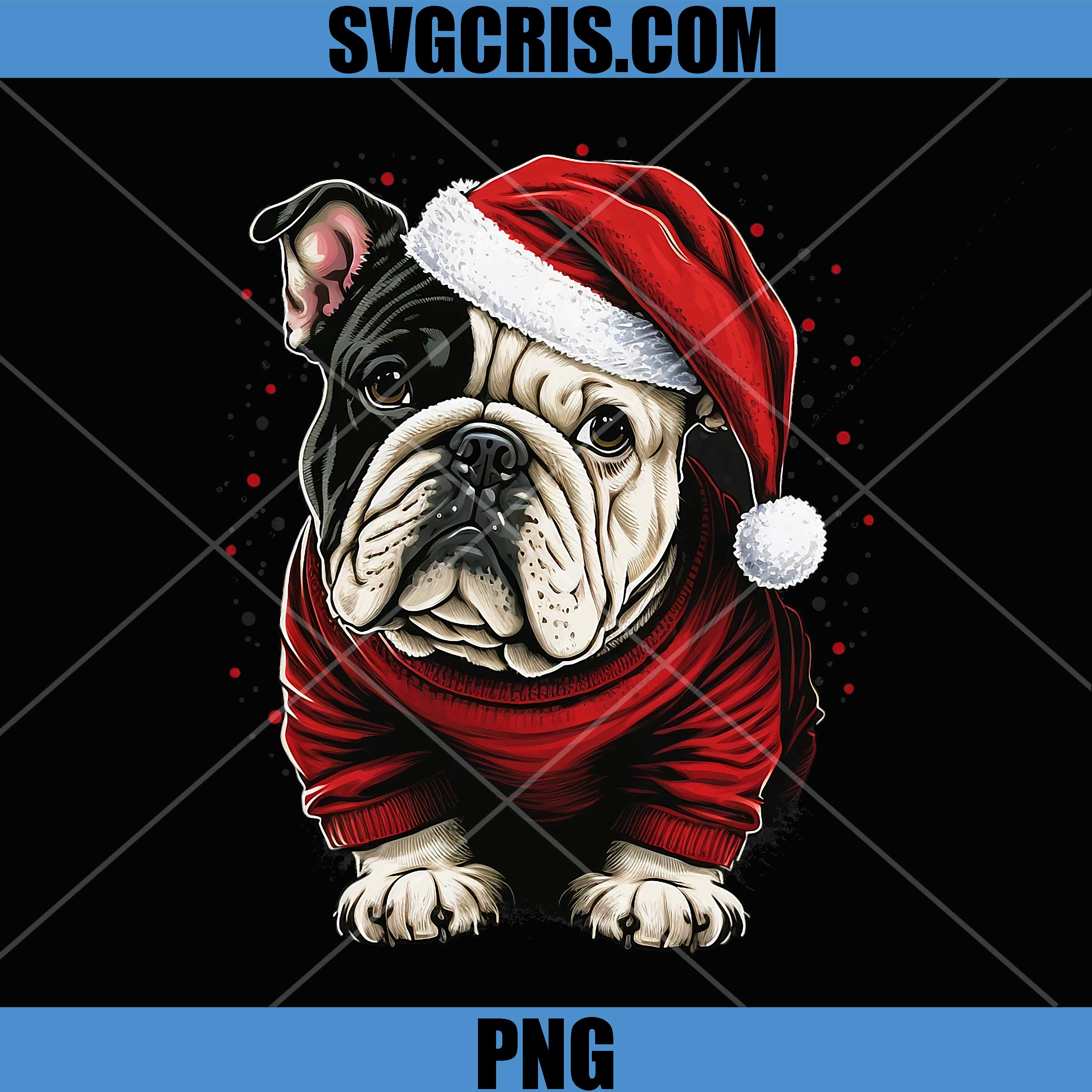 Xmas Bulldog Santa PNG, On Christmas Bulldog PNG