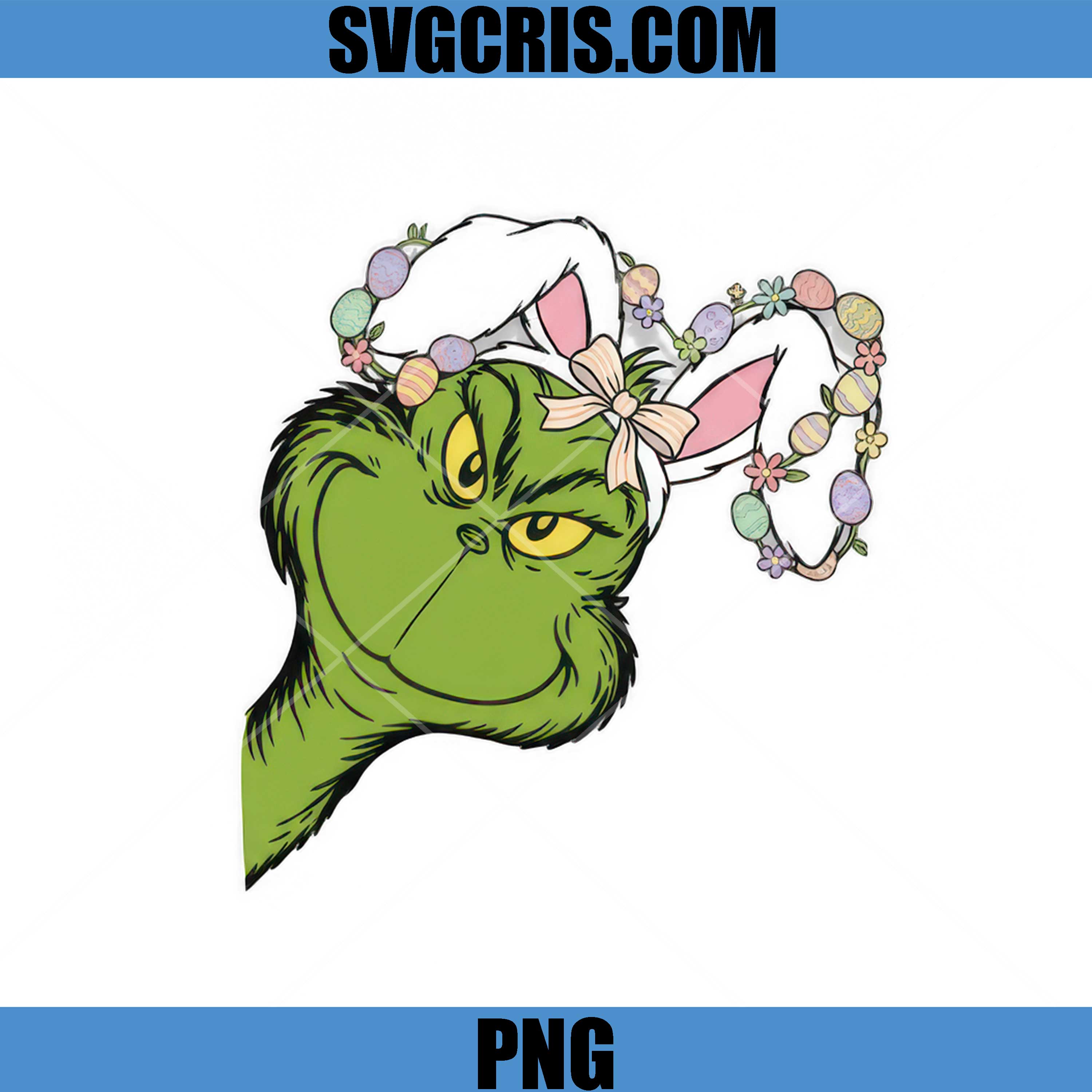 Grinch Easter Bunny Head PNG, Cute Grinch Easter PNG