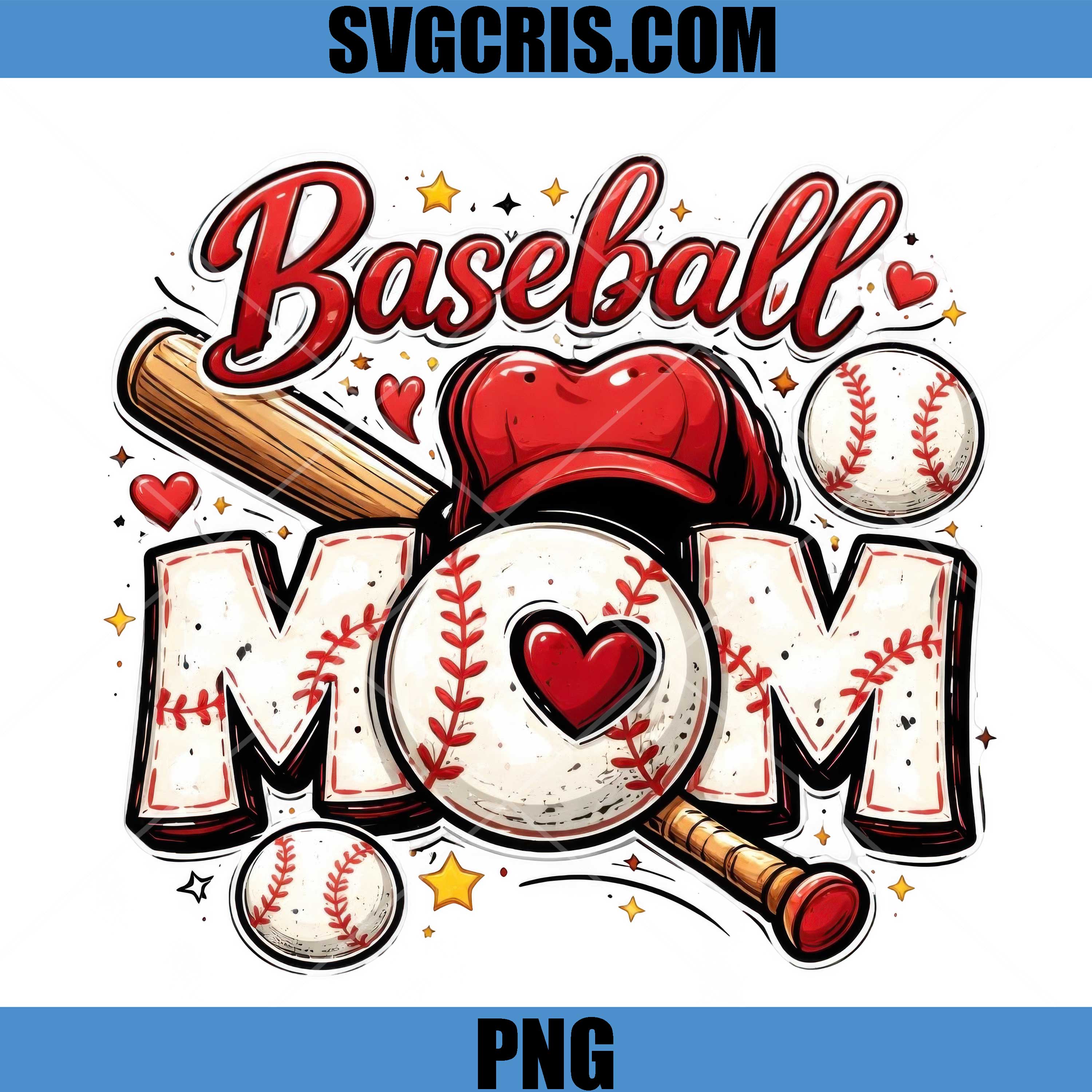 Baseball Mom Heart Bat Design PNG, Sports Mom Graphic PNG