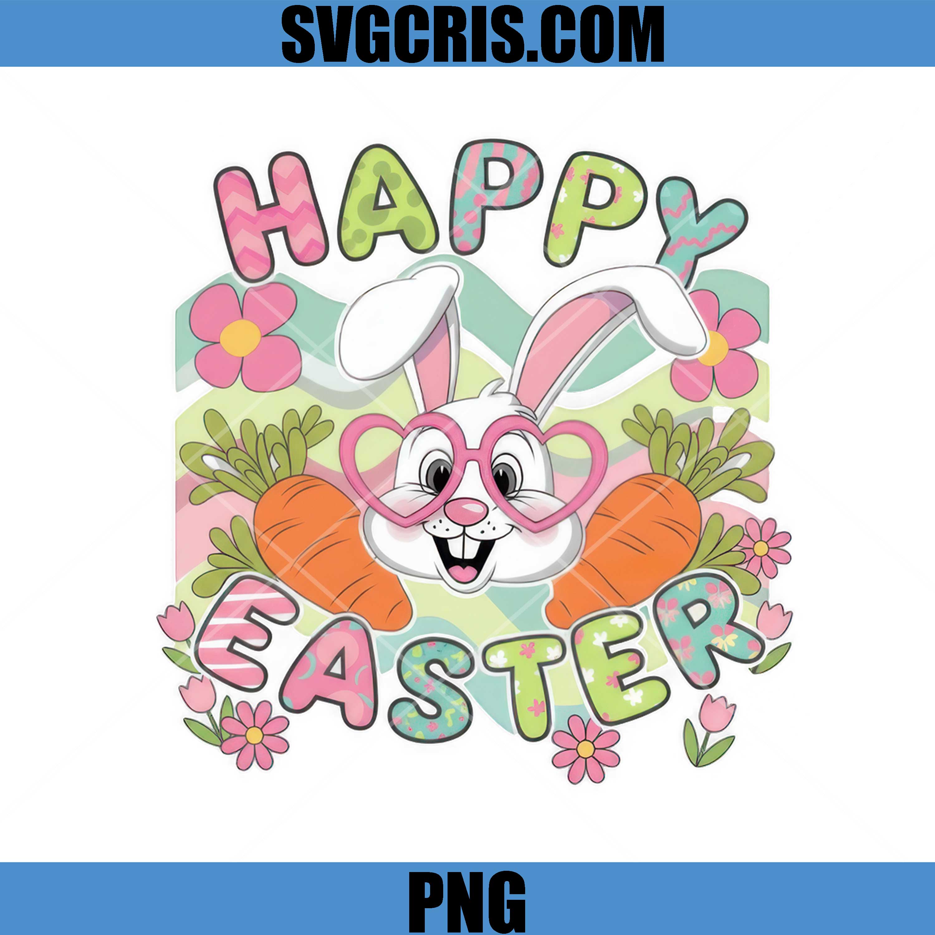 Happy Easter Rabbit PNG, Bunny Glasses Carrots PNG