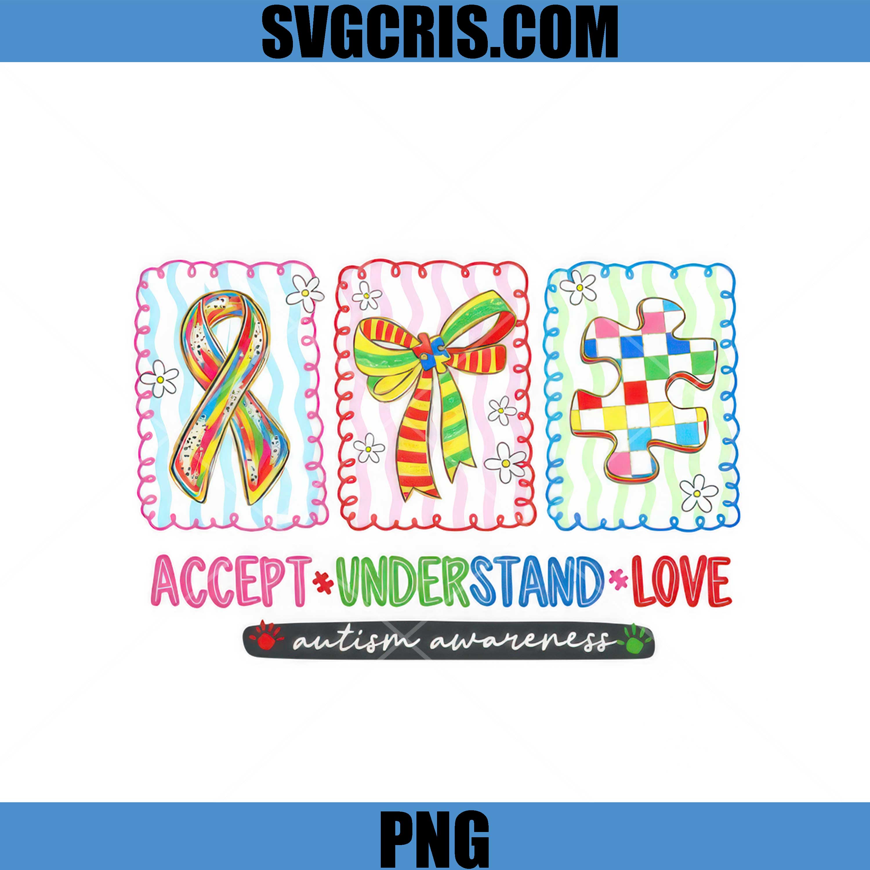 Autism Awareness Ribbon Bow Puzzle PNG, Accept Understand Love PNG