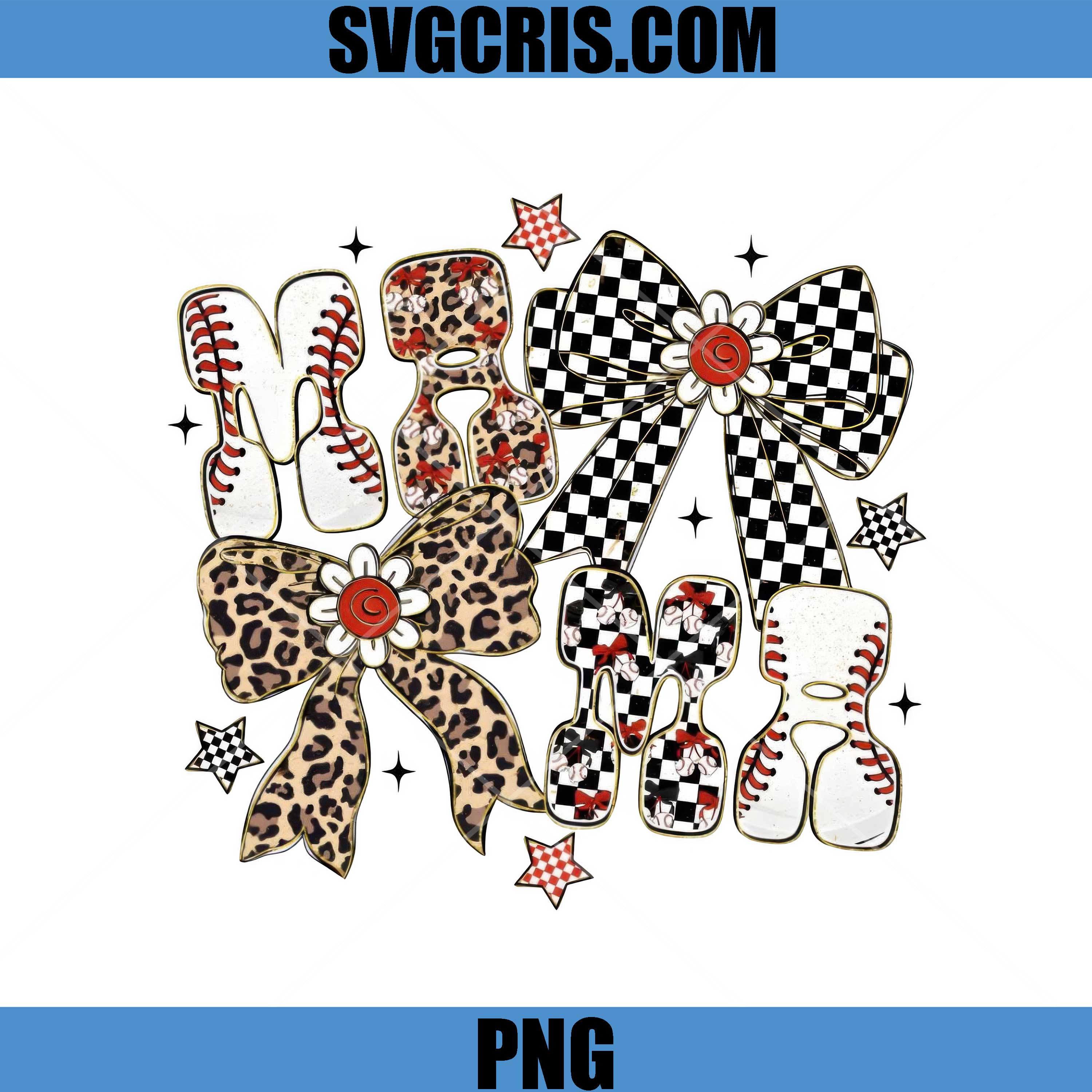 Mama Baseball Bow PNG, Leopard Checkered Design, Sports Mom PNG