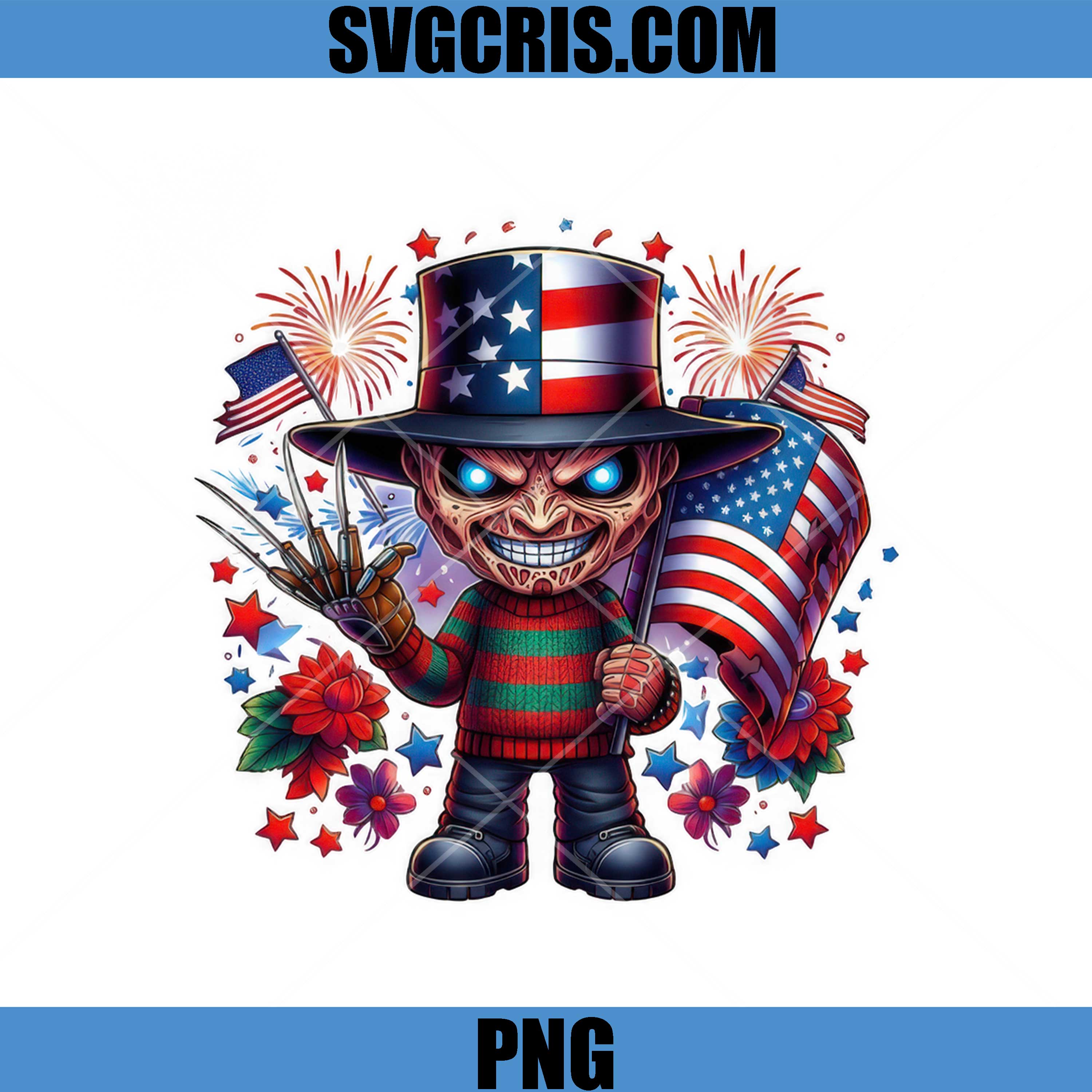 Freddy Krueger USA Flag Horror PNG, Patriotic Creepy Art PNG