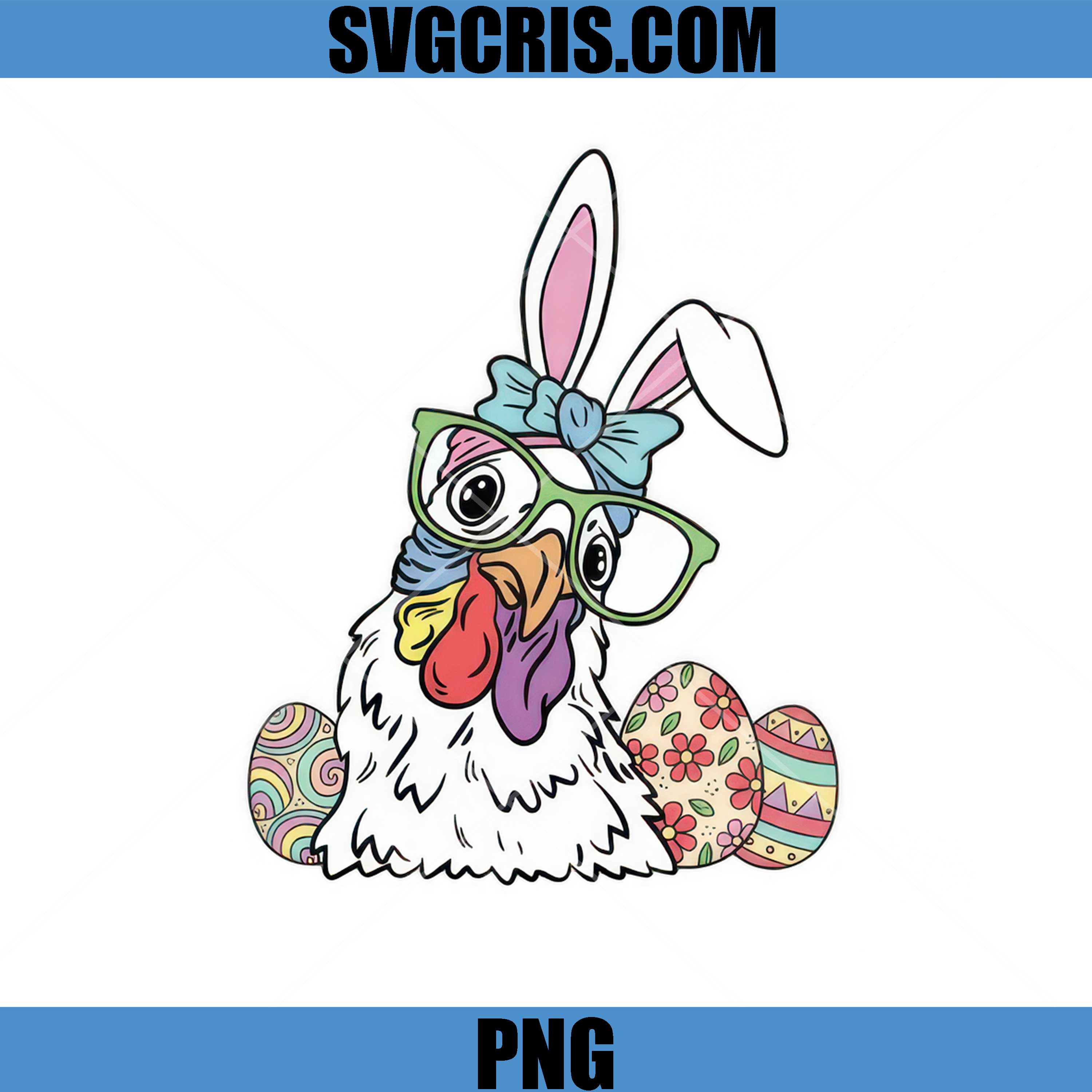 Easter Chicken Bunny Hat Glasses PNG, Funny Easter Chicken PNG