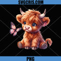 Cute Baby Highland Cow Butterfly PNG, Adorable Cow With Flower PNG