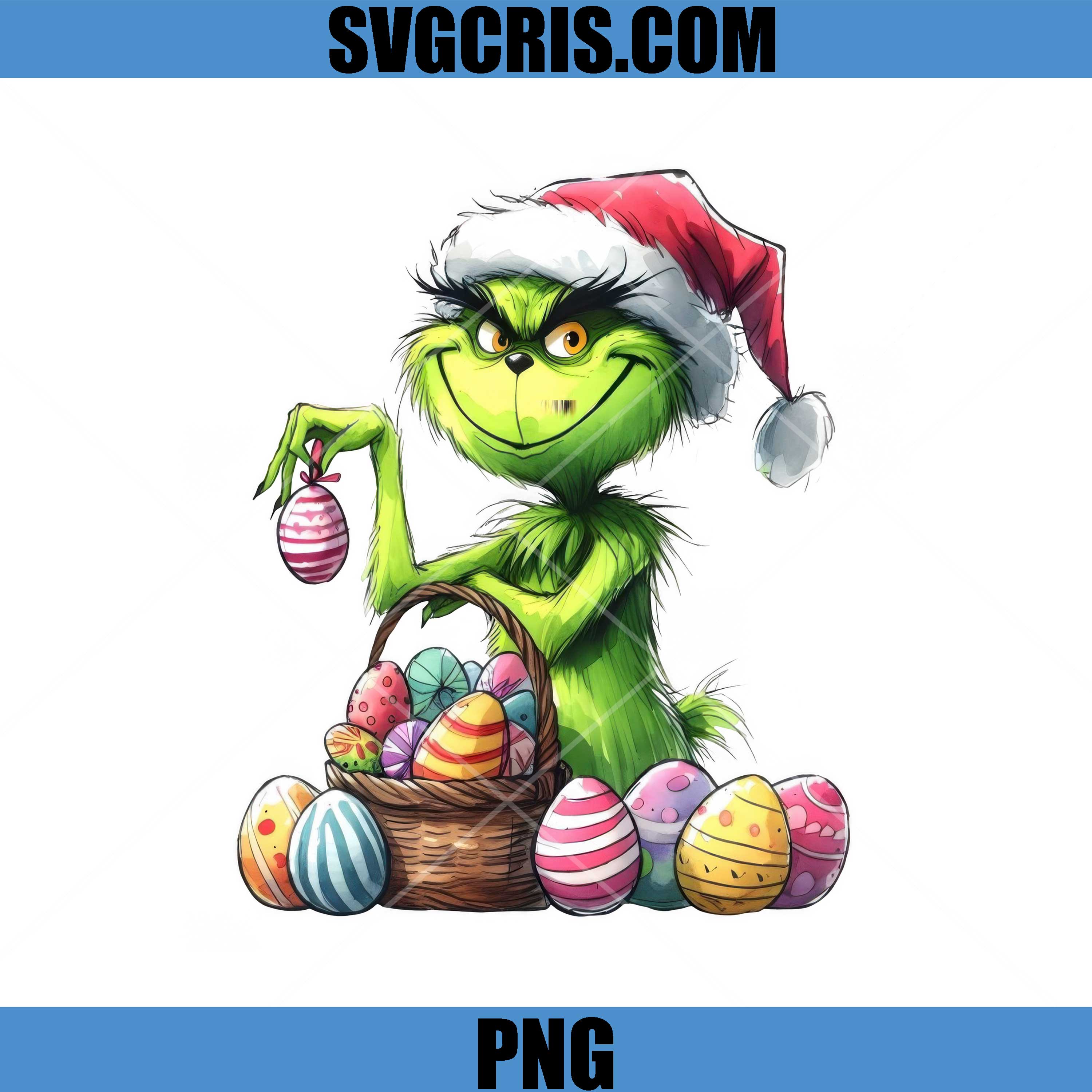 Grinch Holding Easter Eggs Basket PNG, Funny Grinch Holding Easter PNG