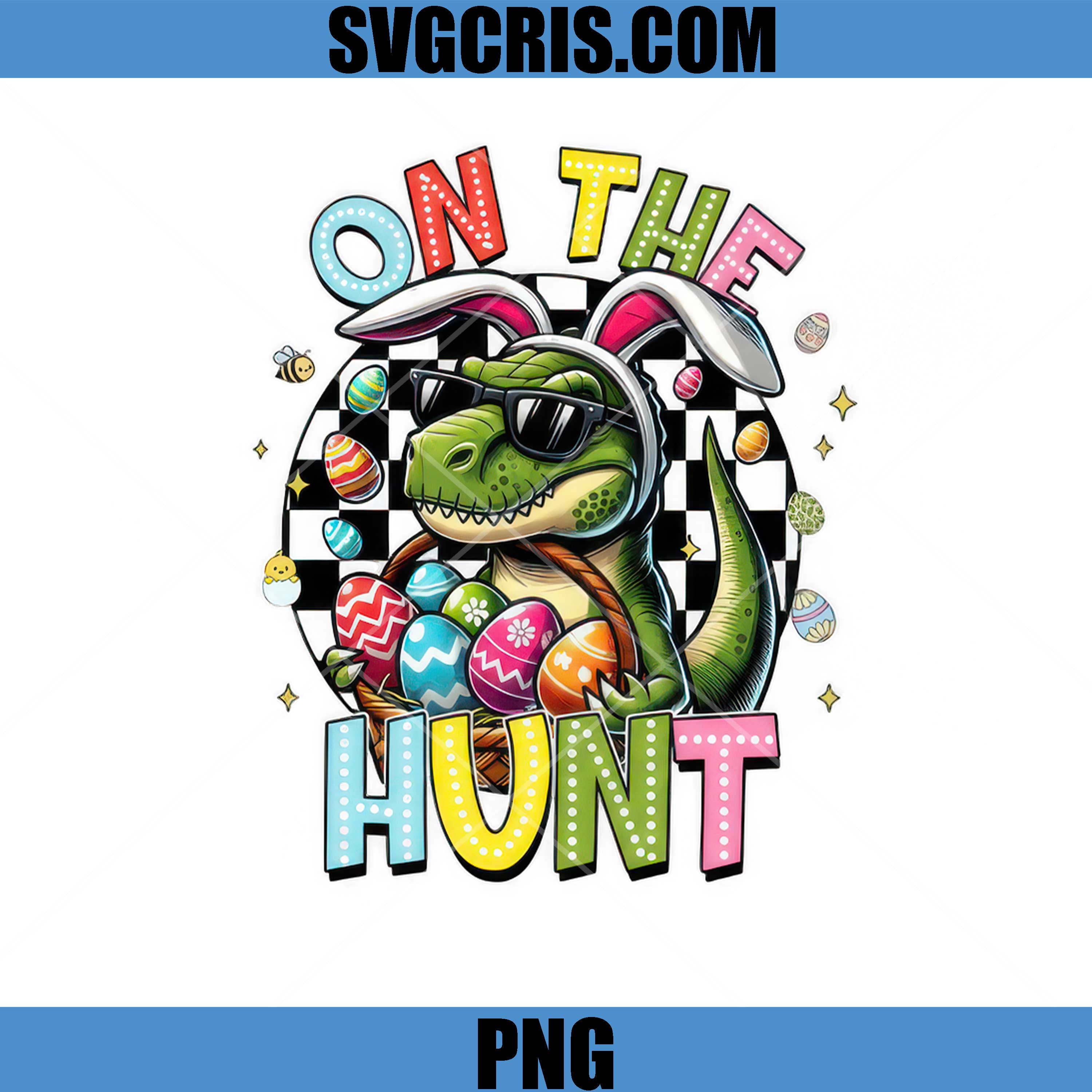 On The Hunt Easter Dinosaur PNG, Bunny T Rex Eggs PNG