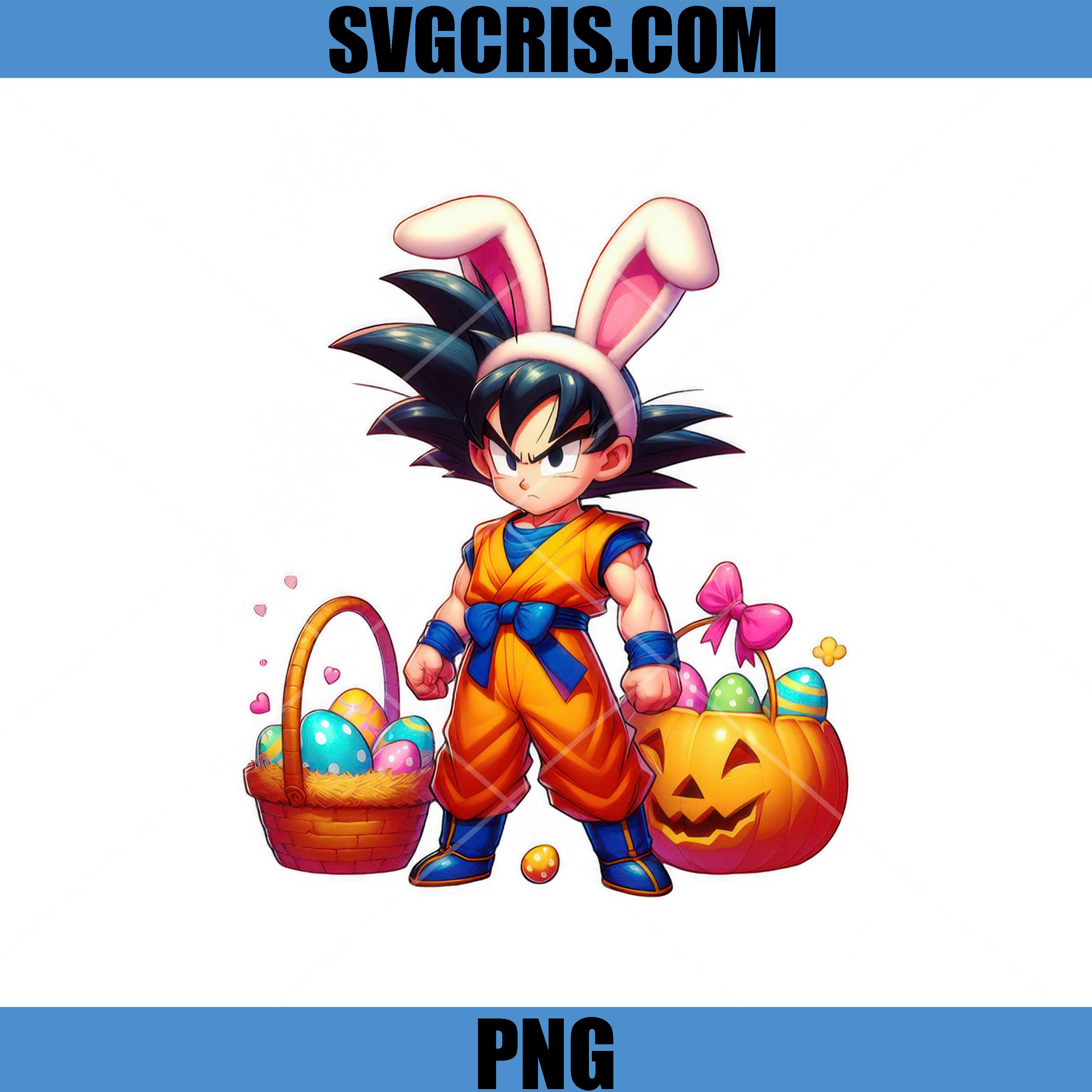 Goku Bunny Easter Chibi Cute Anime PNG, Eggs Basket Pumpkin PNG