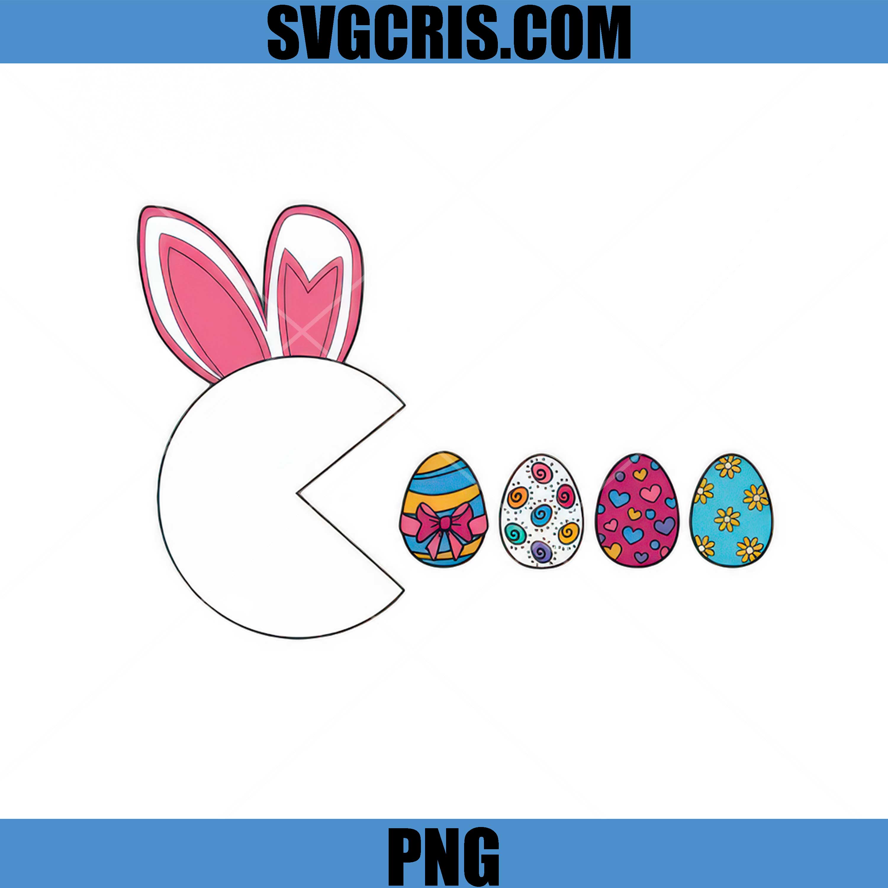Pacman Easter Bunny Eggs Design PNG, Classic Game Easter PNG