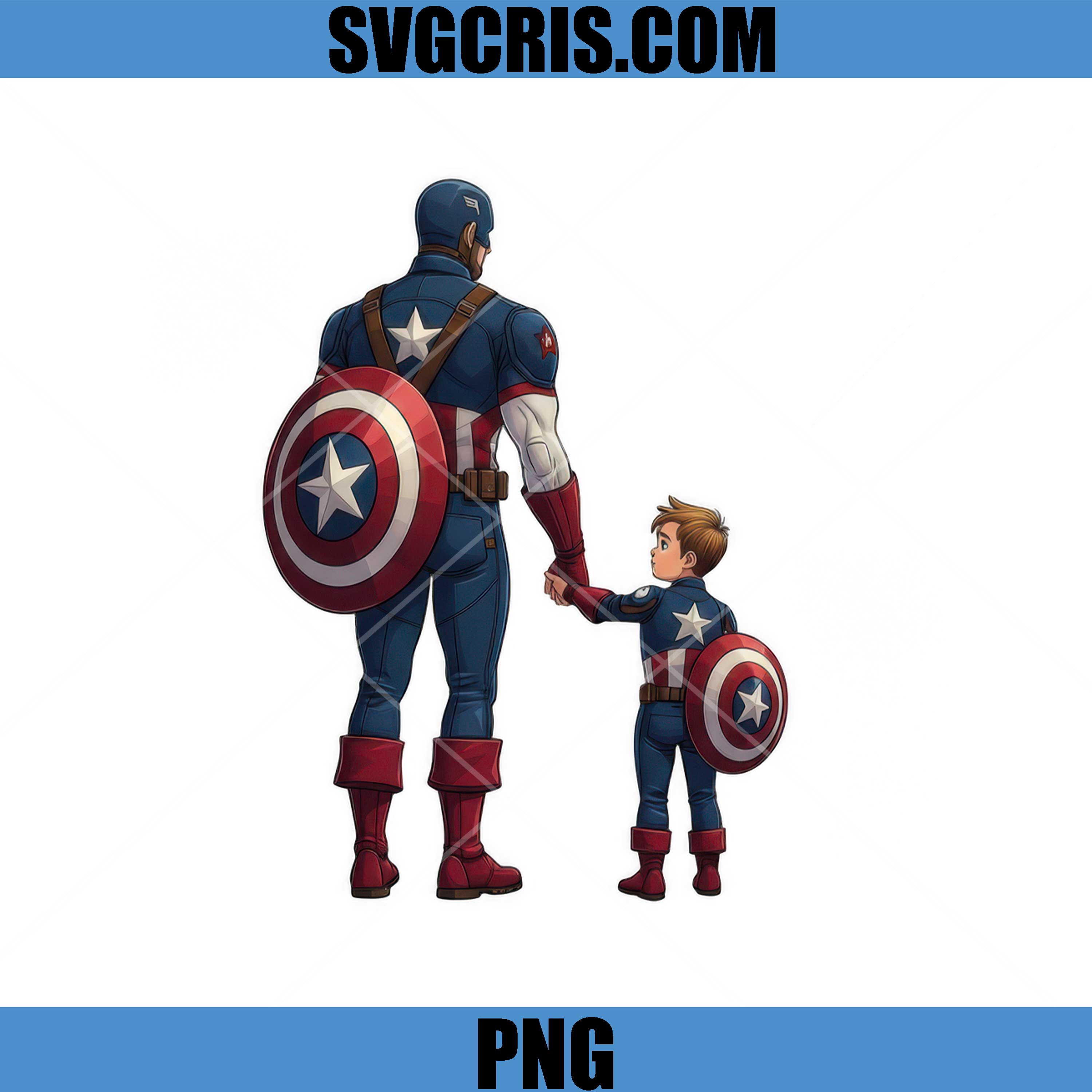 Captain America Father Son Hero Family PNG, Superhero Dad Kid Love PNG