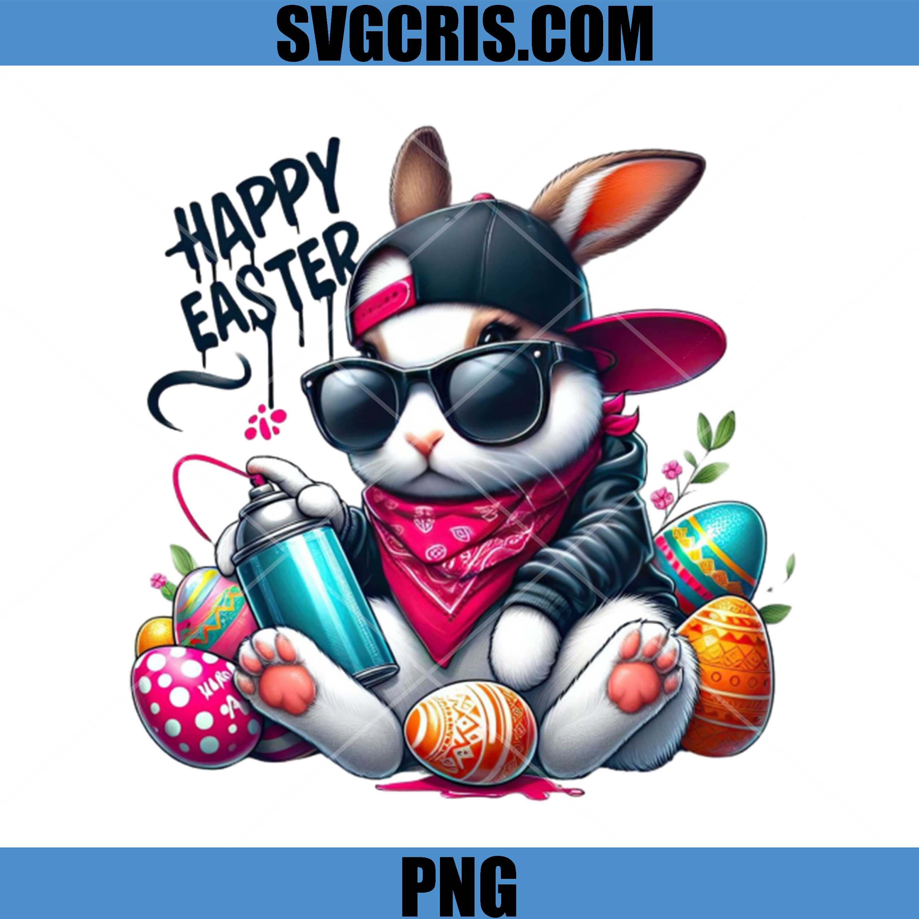 Happy Easter Cool Bunny PNG, Graffiti Bunny With Spray Can PNG
