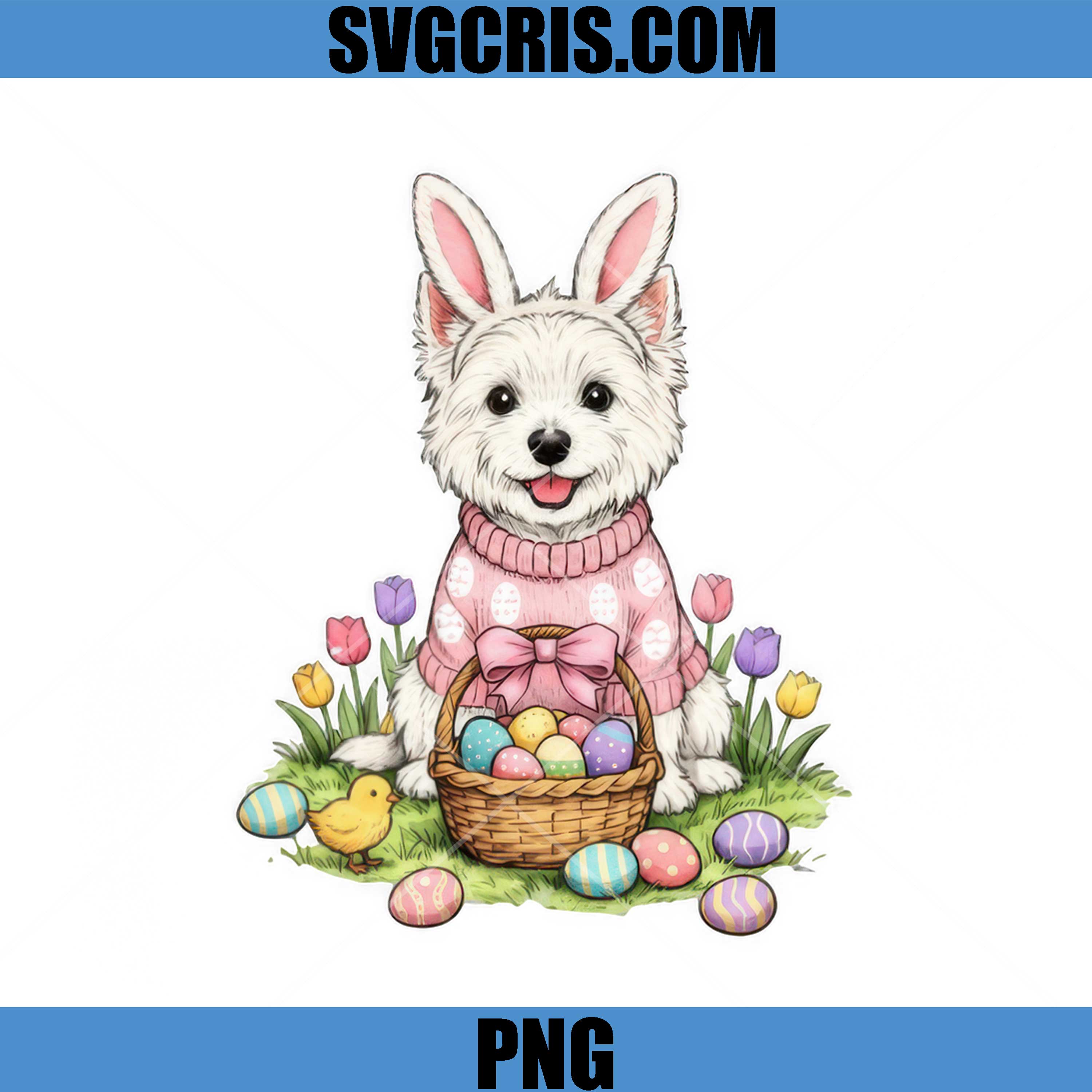 Cute White Dog Bunny Ears PNG, Easter Dog PNG